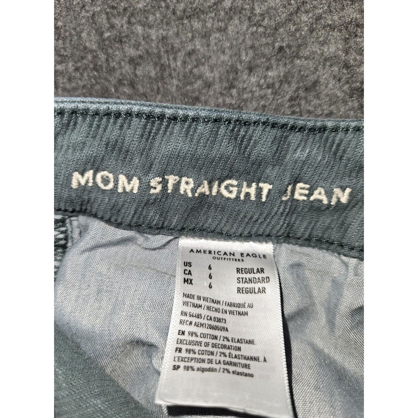 Vintage VINTAGE American Eagle Mom Straight Jean Womens 6 Green Corduroy Stretch High Rise Pants Size 28" / US 6 / IT 42 - 3 Thumbnail