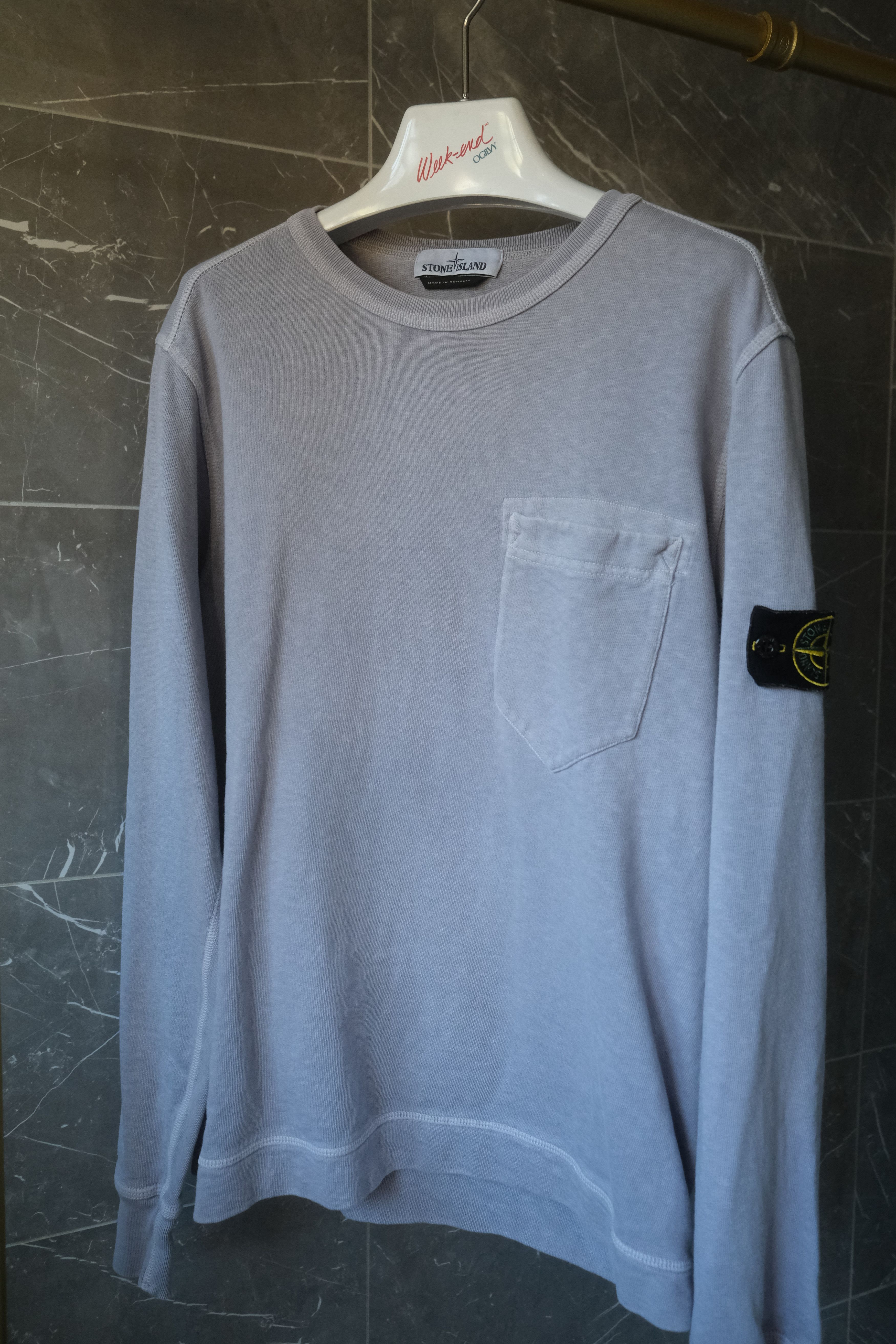 image of Stone Island Gray/purple Patch Longsleeve, Men's (Size XL)