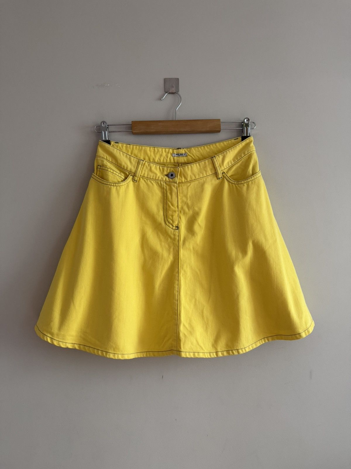 Miu Miu Vintage Miu Miu Yellow Denim Mini Skirt Size 27" / US 4 / IT 40 - 1 Thumbnail