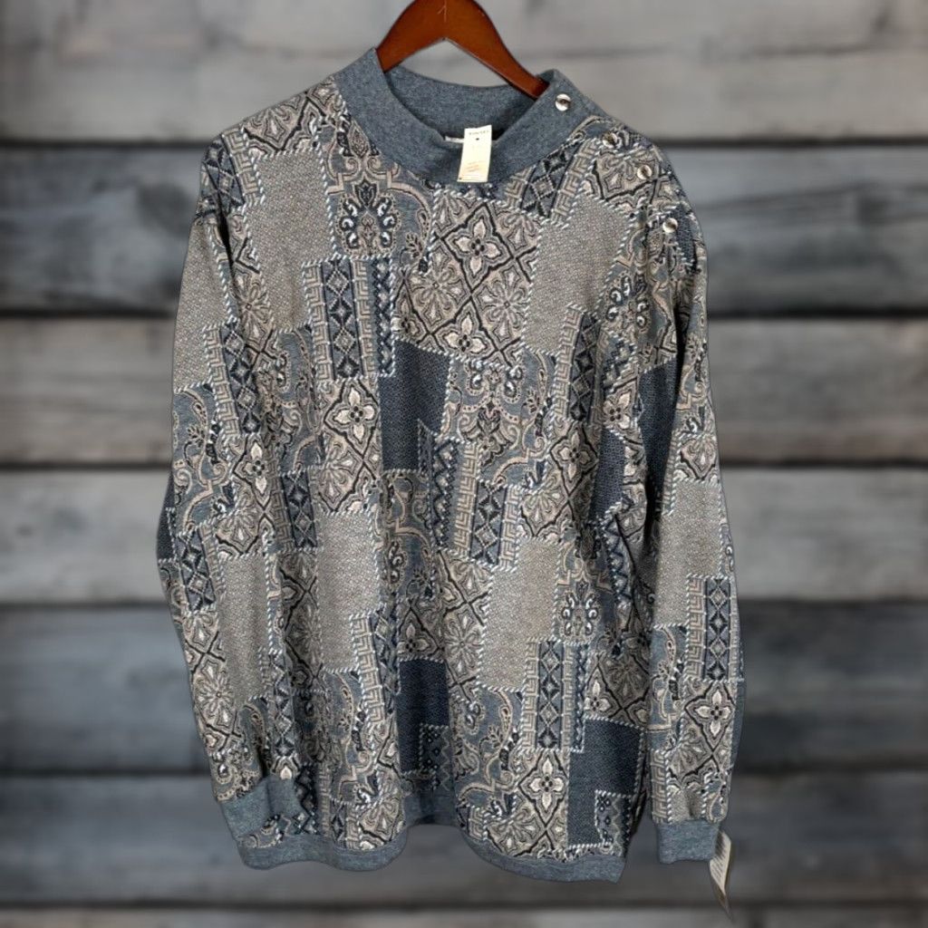 Vintage VTG Unworn Art Deco Geometric Pattern Sweater Women's XL Gray Lightweight Knit Size XL / US 12-14 / IT 48-50 - 1 Thumbnail