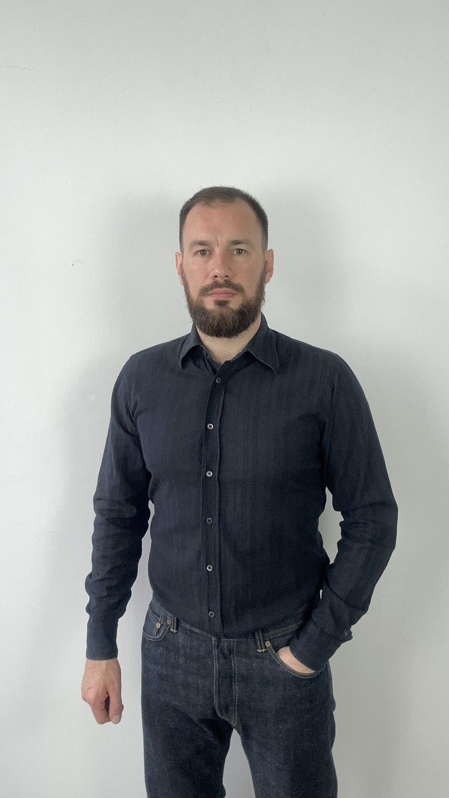 Prada ⁠PRADA Textured Jacquard Cotton Long Sleeve Shirt Size M Size US M / EU 48-50 / 2 - 2 Thumbnail