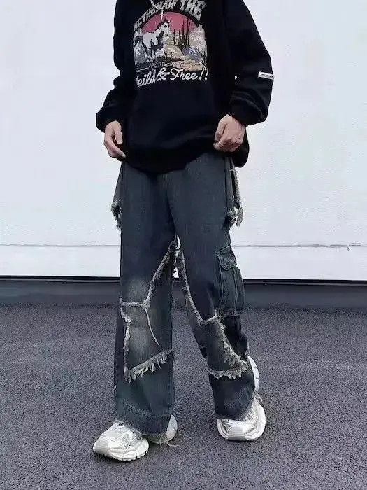 Japanese Brand Embroidered Star Baggy Denim Jeans Size US 32 / EU 48 - 4 Thumbnail