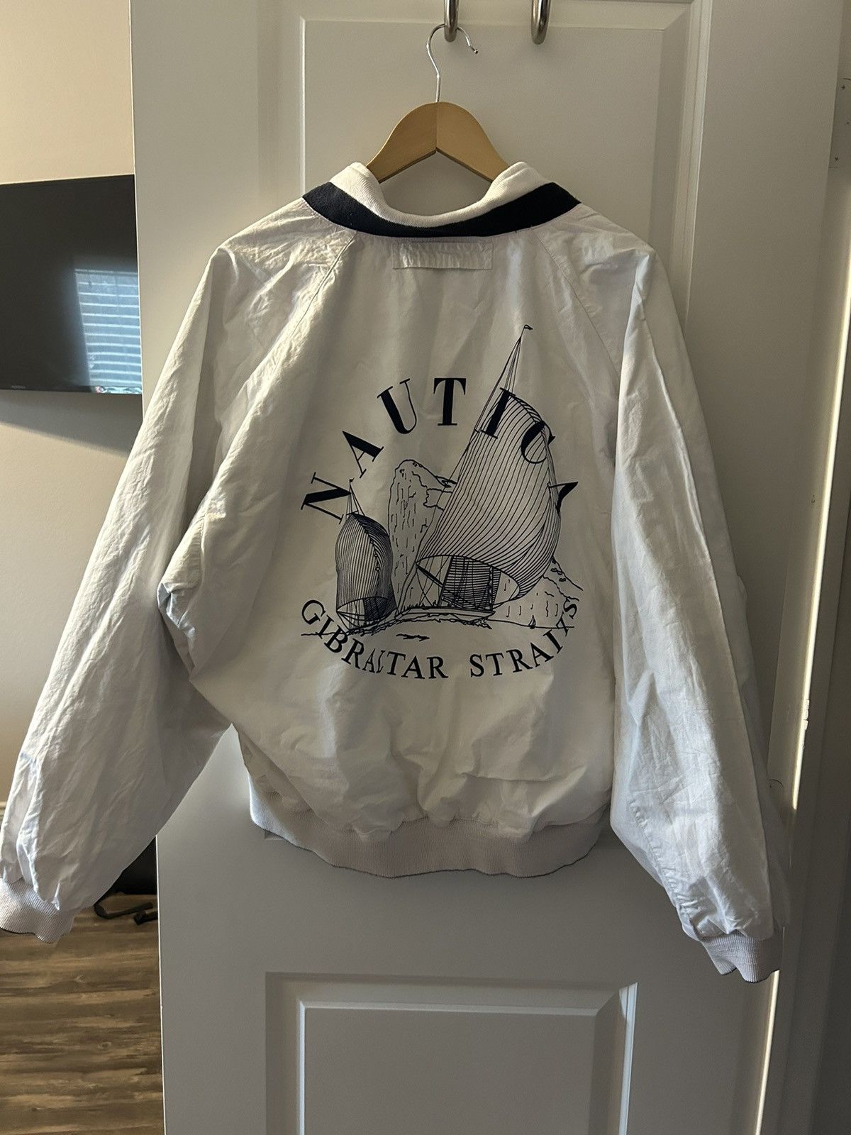 image of Grail Vintage Nautica Reversible Bomber in Navy, Men's (Size Large)