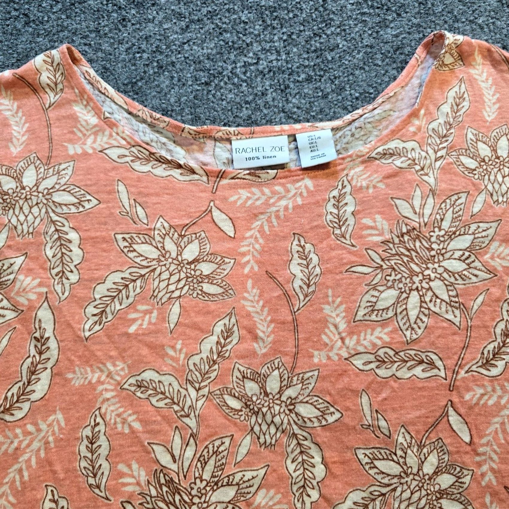 Rachel Zoe Rachel Zoe Top Womens 2X Orange Floral Linen Short Sleeve Casual Knit Blouse Womens Size XXL / US 16-18 / IT 52-54 - 2 Thumbnail