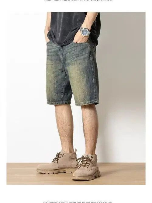 Japanese Brand Retro washed straight-leg versatile denim shorts Size US 32 / EU 48 - 3 Thumbnail