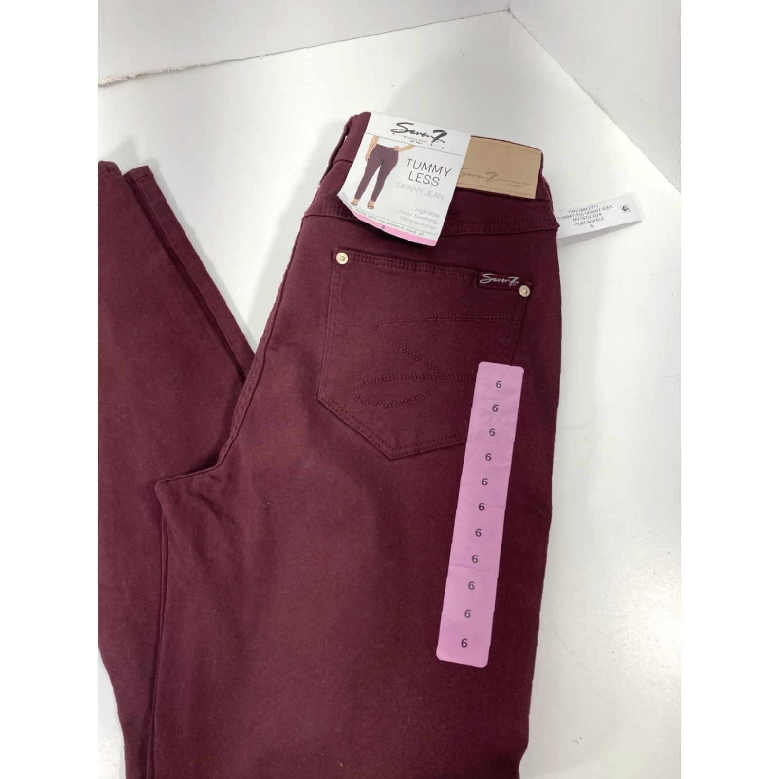Vintage Seven7 Tummy Less Skinny Jeans Women 6 30X31 Maroon Denim High Rise Stretch NWT Size 28" / US 6 / IT 42 - 2 Thumbnail