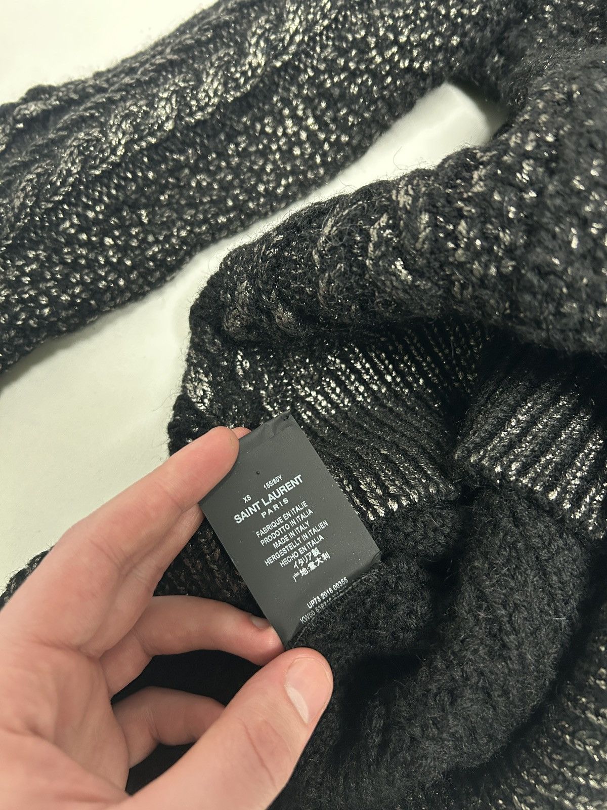 Saint Laurent Paris FW2018 Silver Glazed Heavyweight Cable Turtleneck Knit Size US XS / EU 42 / 0 - 8 Thumbnail