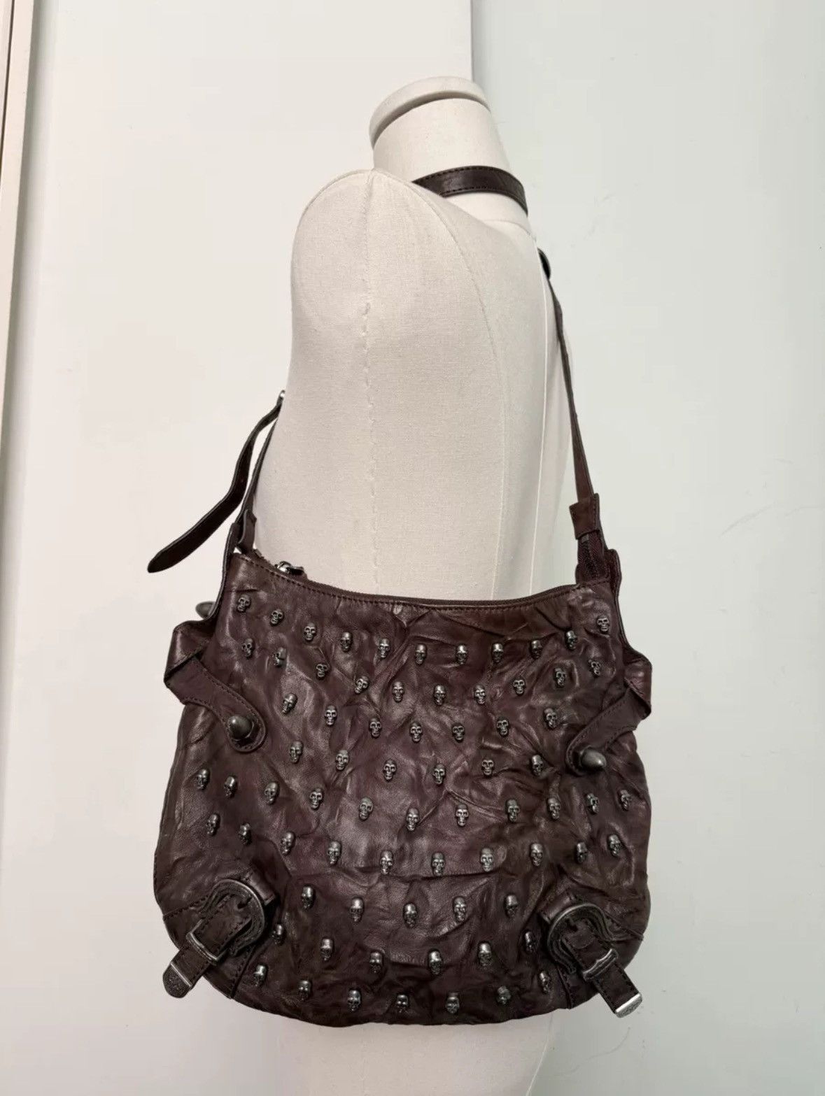 Thomas Wylde thomas wylde punk brown leather crossbody bag w skull studs Size ONE SIZE - 2 Thumbnail