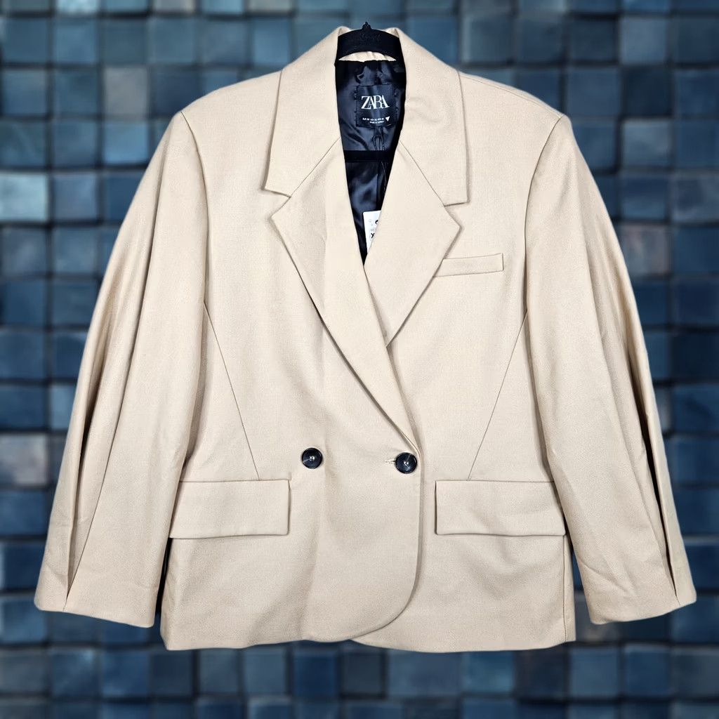 Zara ZARA Blazer Women XS Tan Pleated Sleeve Regular Fit Solid Lining Polyester Jacket New Size XS / US 0-2 / IT 36-38 - 1 Thumbnail