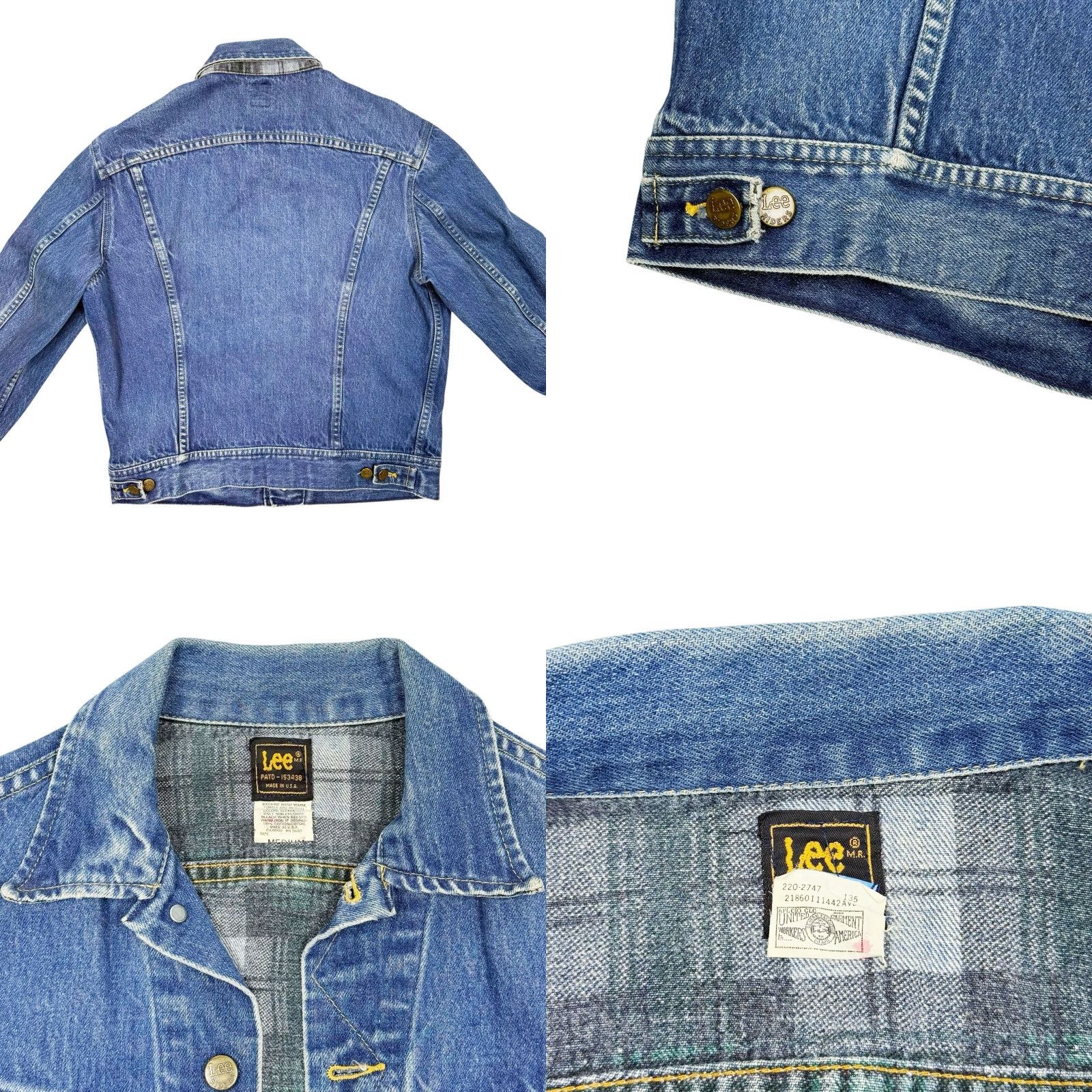 Lee Vtg Rare 70s Lee Denim Jacket Plaid Lined USA Union Made Mens M Blue Wool Insulation Motorcycle Button Pocket Regular Fit Size US M / EU 48-50 / 2 - 8 Thumbnail