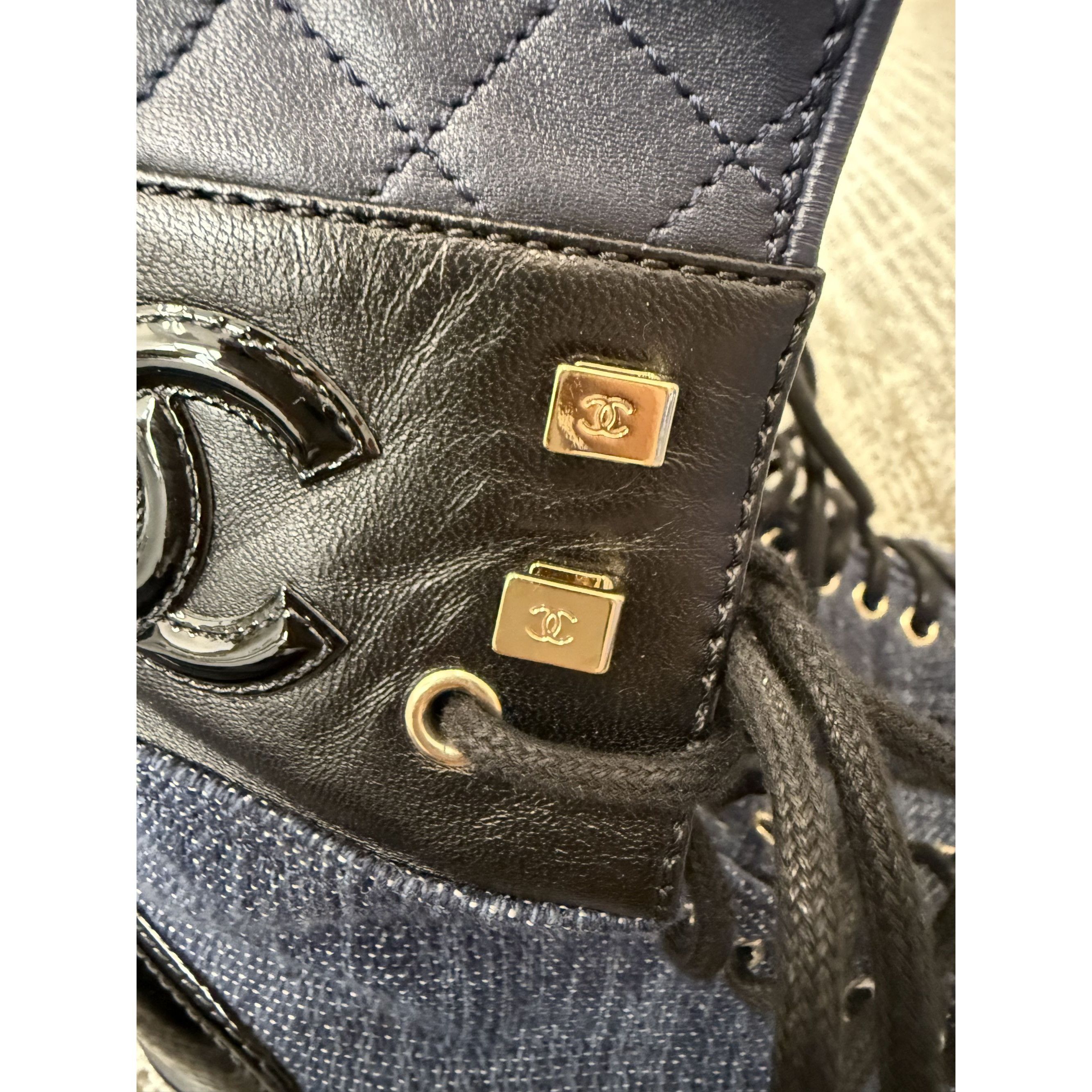 Chanel Chanel Womens Blue Denim & Black Patent Leather Combat Boots Size XS / US 0-2 / IT 36-38 - 12 Thumbnail