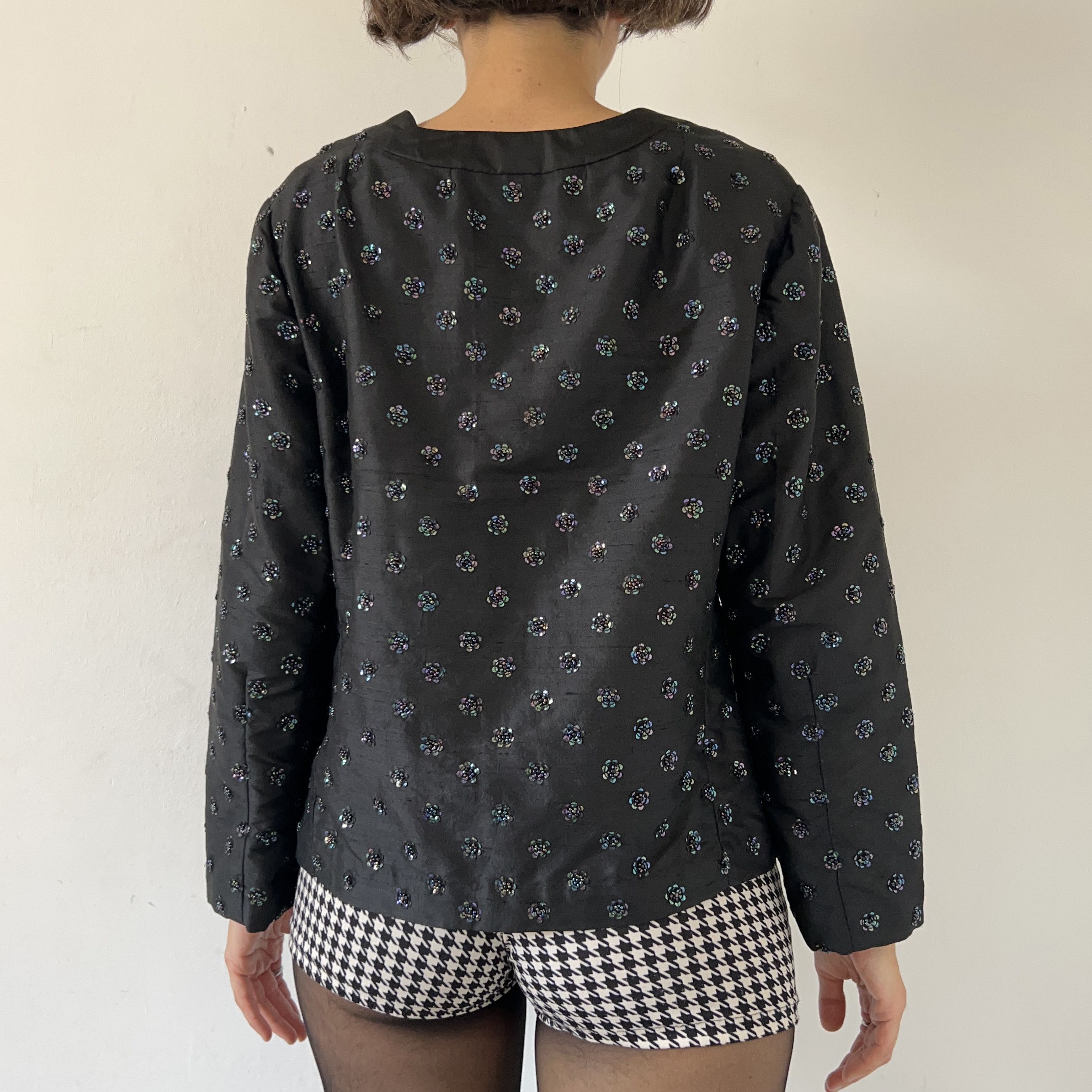 Vintage Vintage 80s party embellished floral silk black blazer Size L / US 10 / IT 46 - 2 Thumbnail