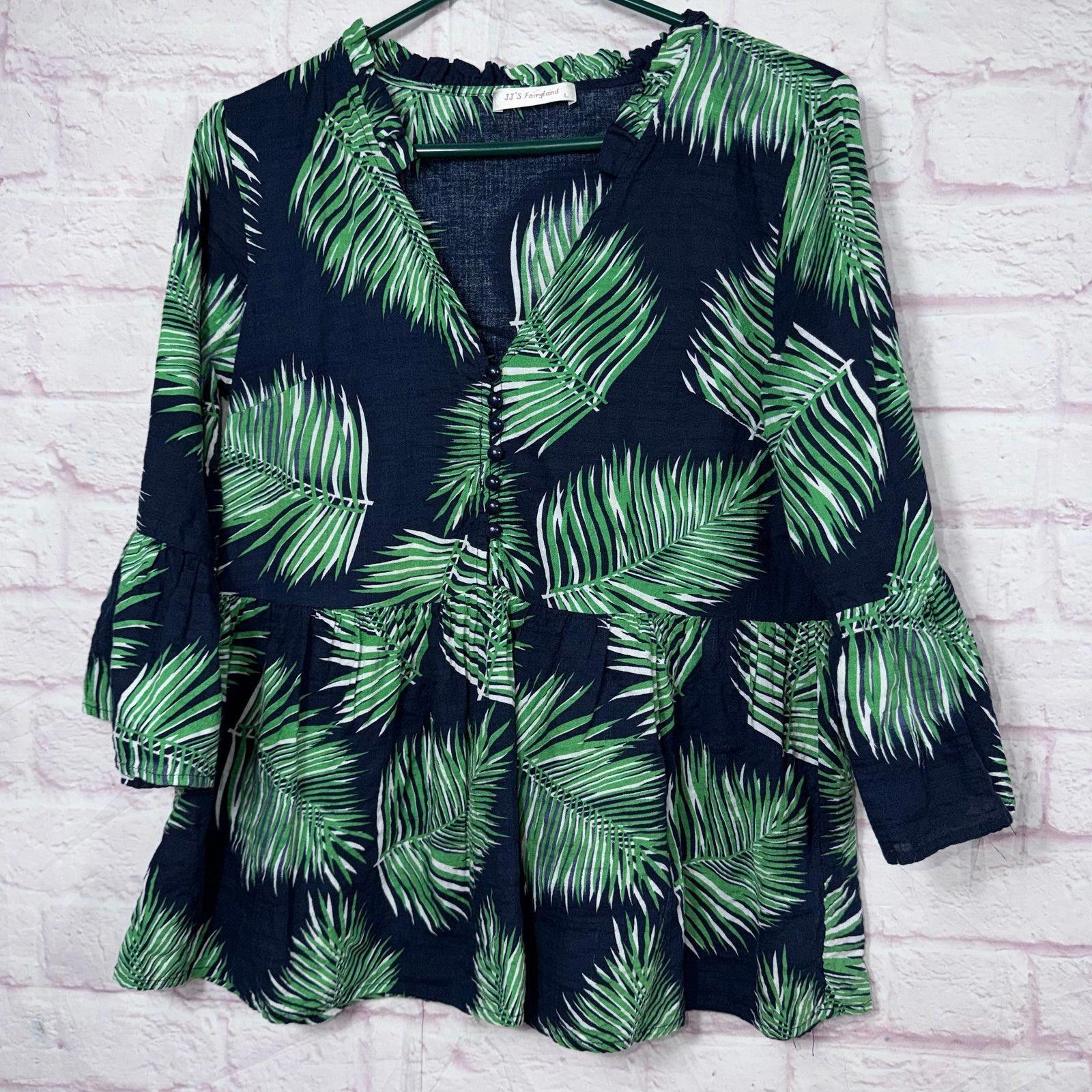 Other JJ'S Fairyland Large Palm Leaf Print Blouse Size L / US 10 / IT 46 - 1 Thumbnail