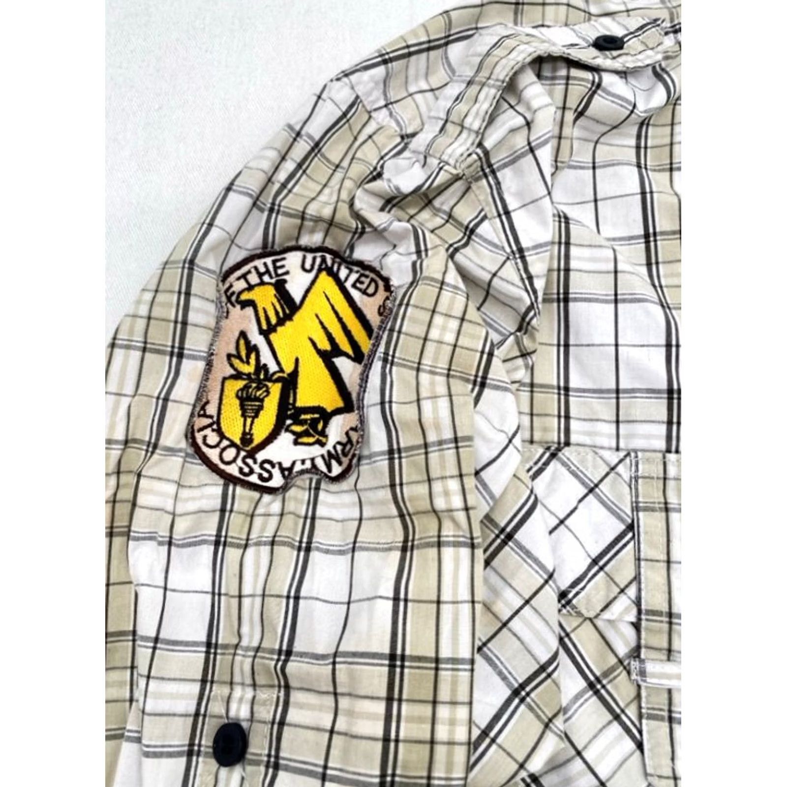 Element Five Elementz Mens 3XL Long Sleeve Button-Up Beige Plaid Patches Logo Shirt Size US XXL / EU 58 / 5 - 4 Thumbnail