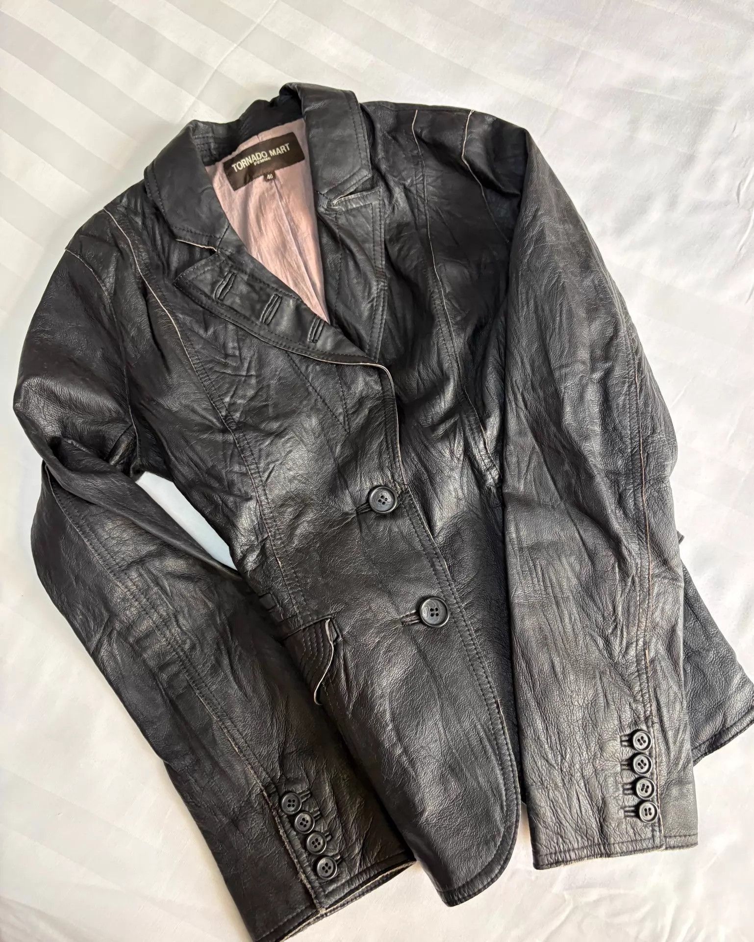 Tornado Mart Tornado Mart vintage blazer leather jacket wrinkled cut Size S / US 4 / IT 40 - 9 Thumbnail
