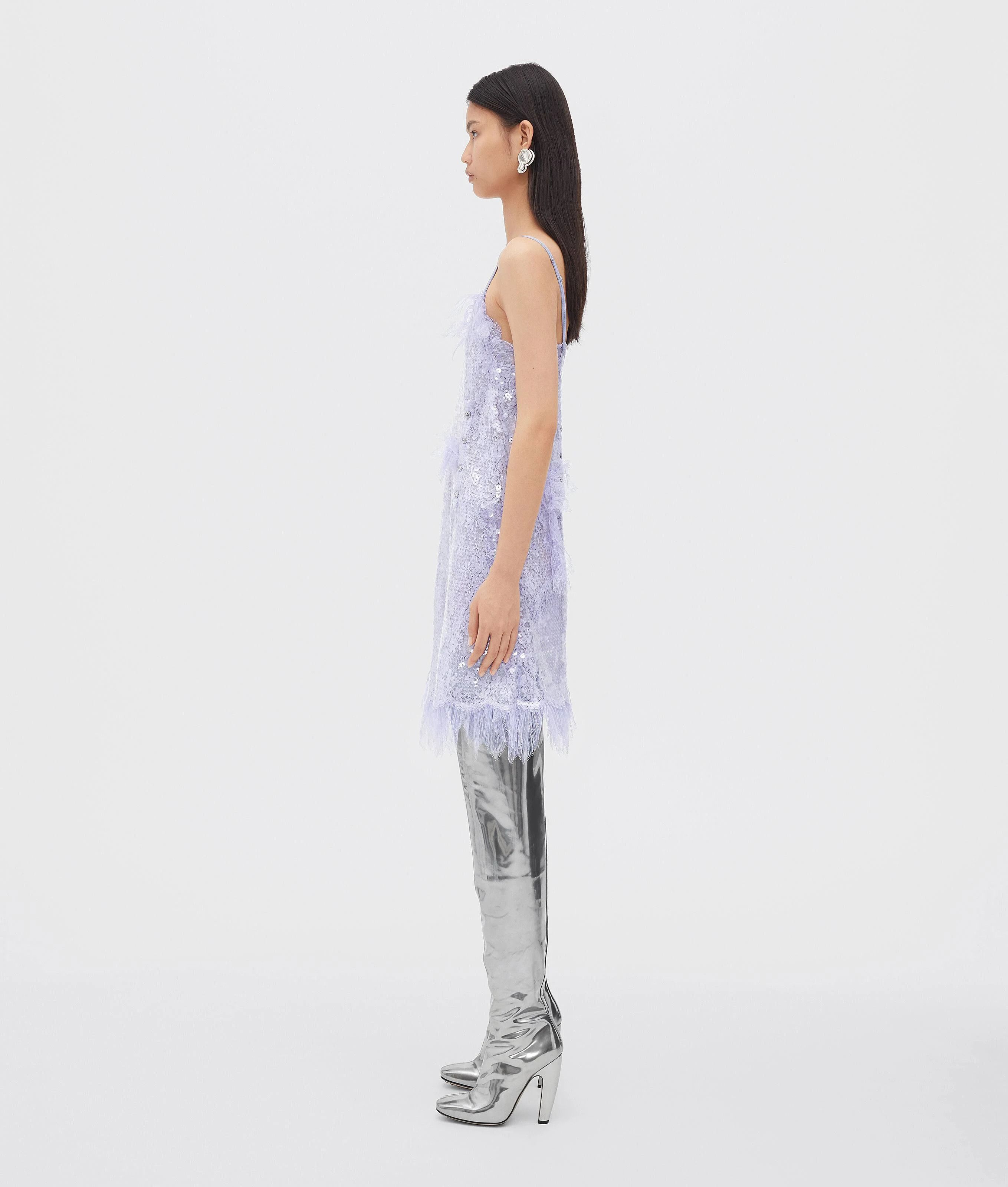 Bottega Veneta o1loc1c0225 716252 Cotton Floral Lace Sequins Dress Silver Size S / US 4 / IT 40 - 3 Thumbnail