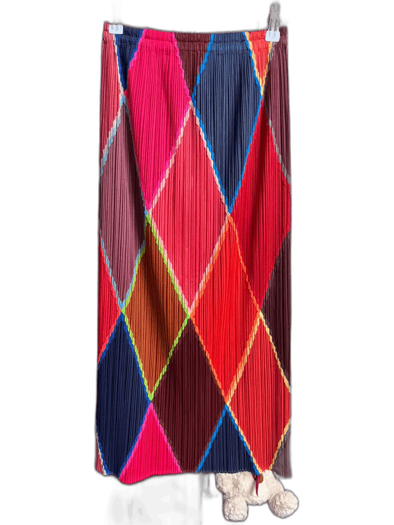 Issey Miyake Pleated Diamond Stripe Skirt - dmc