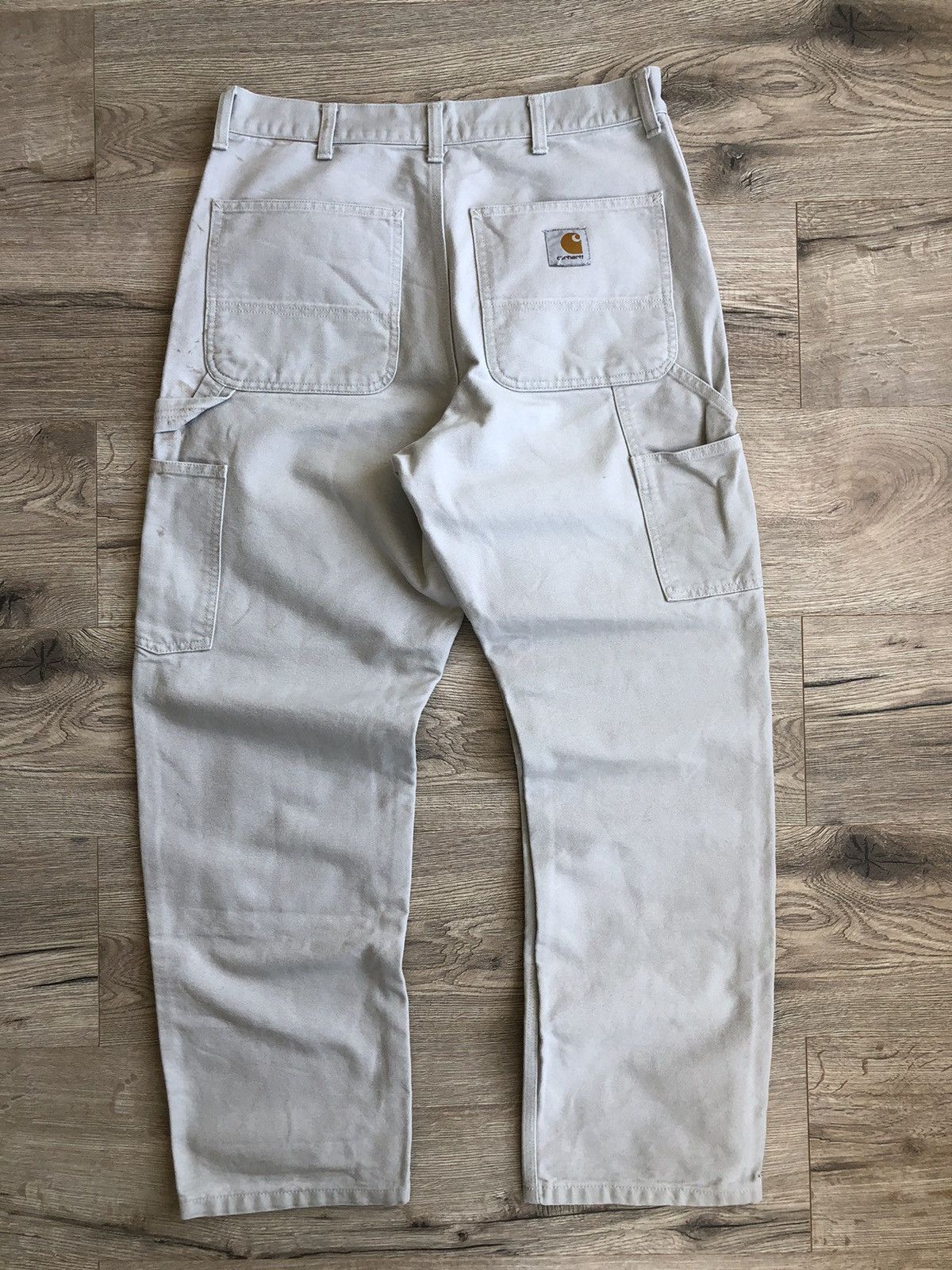 image of Carhartt Wip Double Knee Dirty Denim Pants Vintage in Light Grey, Men's (Size 31)