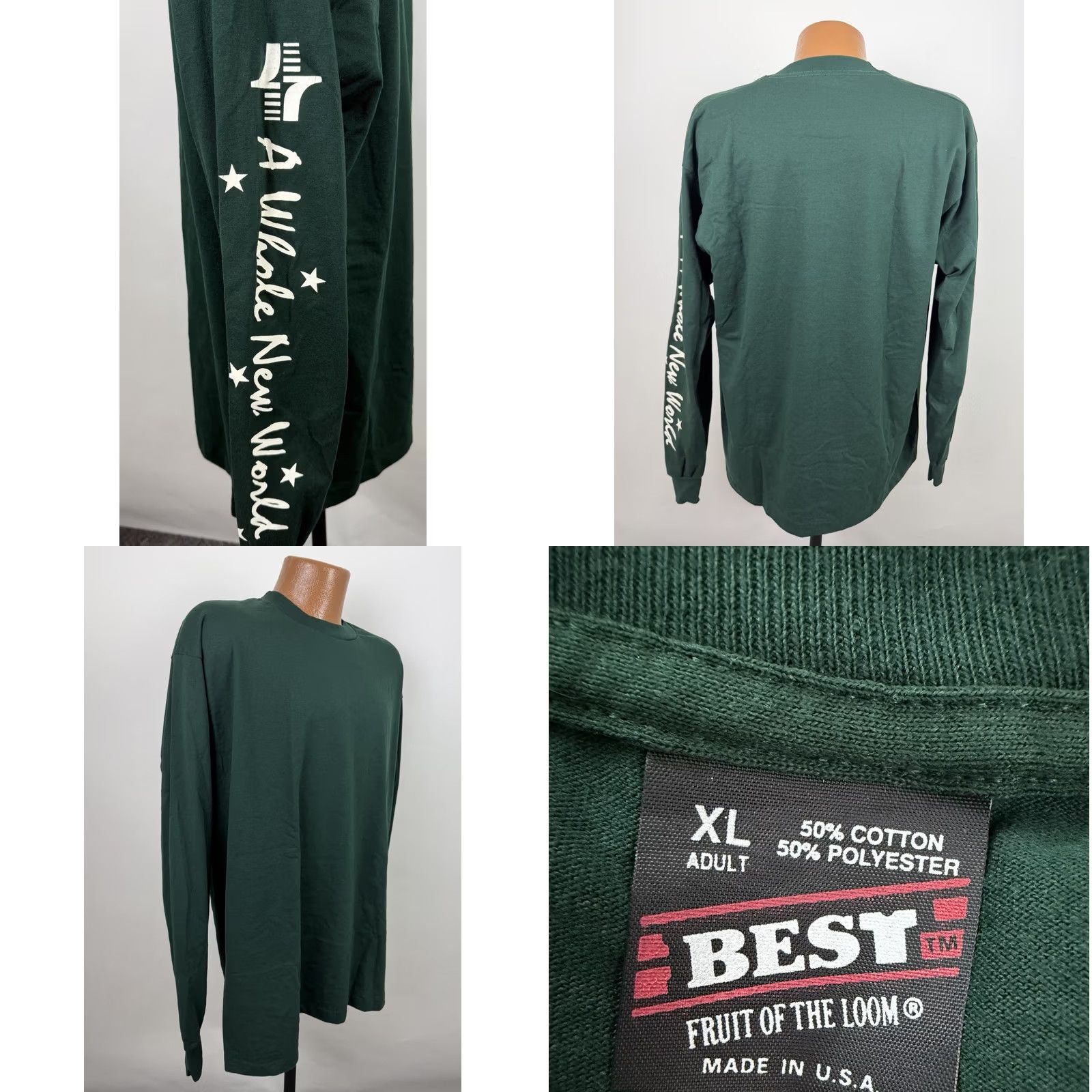 Fruit Of The Loom VINTAGE 90s Fruit of the Loom T-Shirt Mens XL Forest Green Long Sleeve Spellout Print Skater Size US XL / EU 56 / 4 - 8 Thumbnail