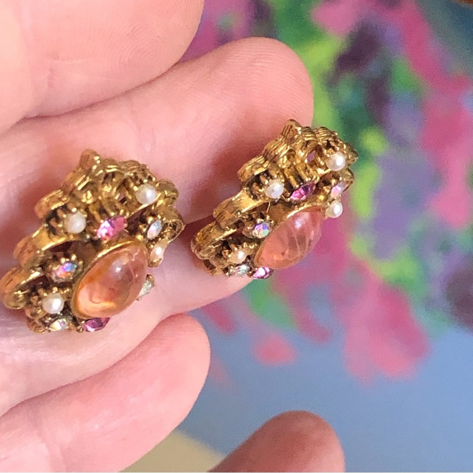Vintage Vintage Florenza pink and pearl gold tone clip on earrings Size ONE SIZE - 11 Thumbnail