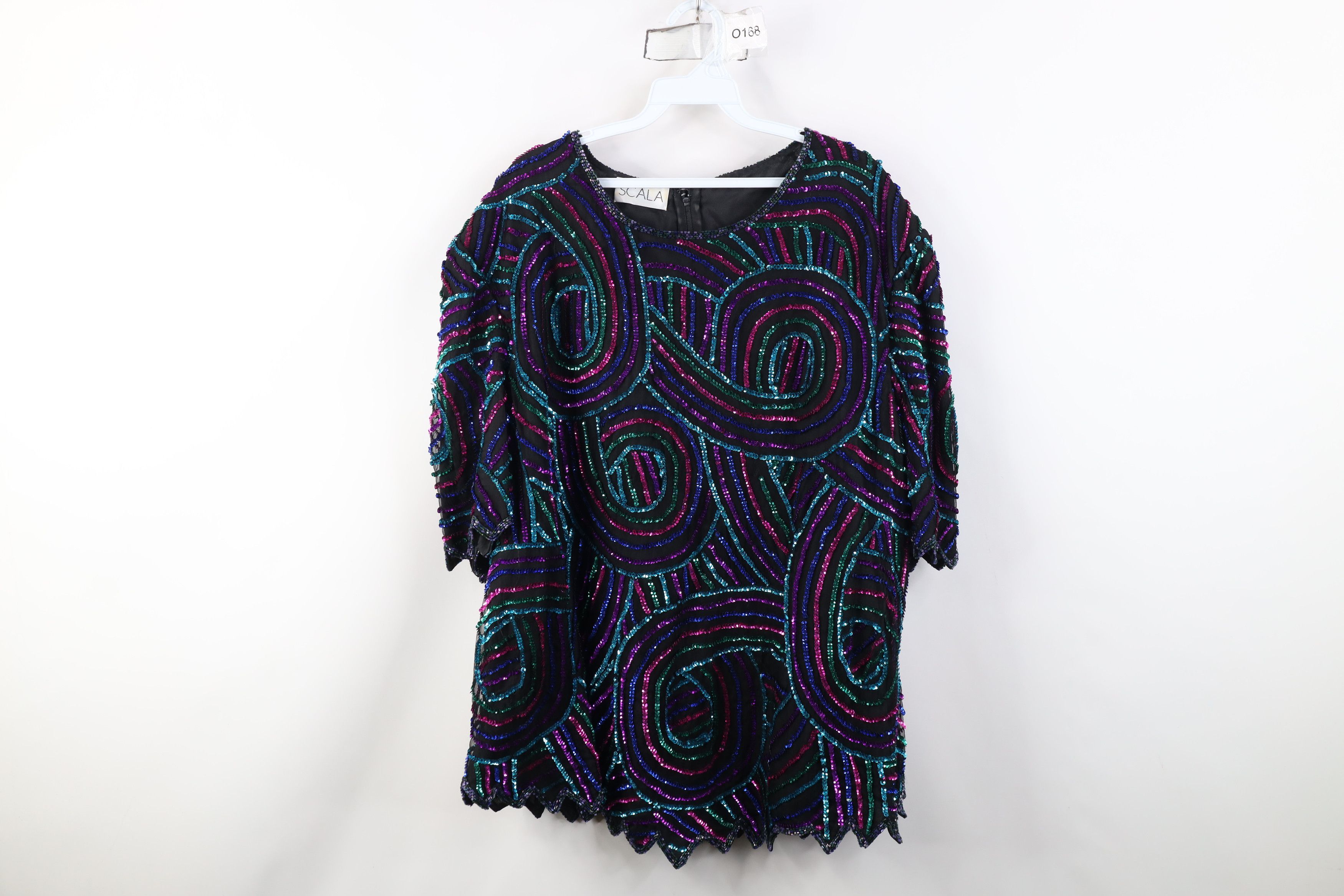 Vintage Vintage 90s Scala Sequin Beaded Evening Party Shirt Silk Size 3XL / US 20-22 - 1 Thumbnail