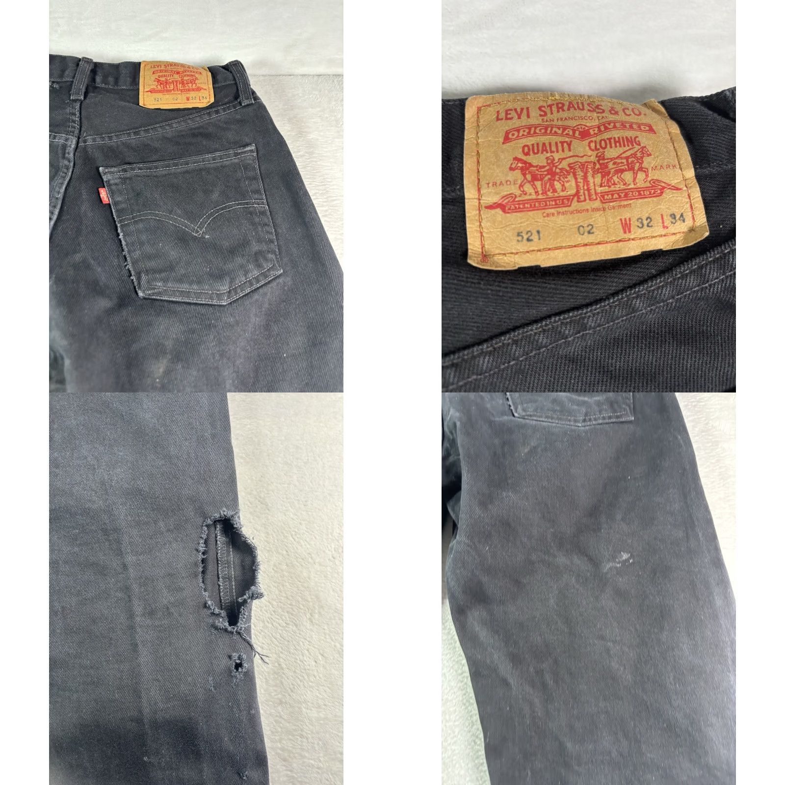Levi's VINTAGE Levi's 521 Jeans Men Black 32x34 Straight Distressed 5-Pocket Denim Zip Button Leather Logo 90s USA Size US 32 / EU 48 - 8 Thumbnail