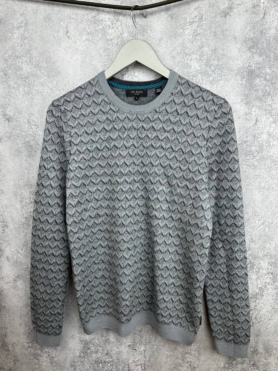 Ted Baker Ted Baker London Geometric Knit Wool Blend Crewneck Sweater Size US M / EU 48-50 / 2 - 1 Thumbnail