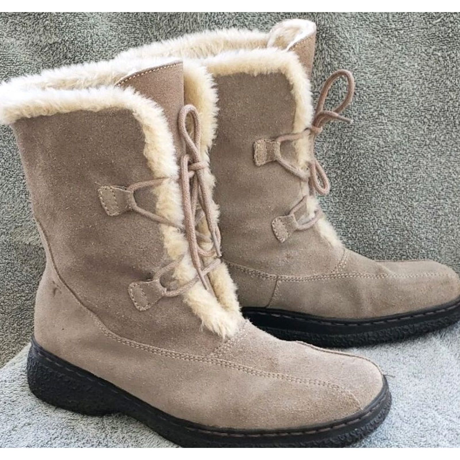 Vintage Bare Traps Whitney Women's Beige Shearling Lace-up Boots Size 9M Size US 10 / IT 40 - 2 Thumbnail