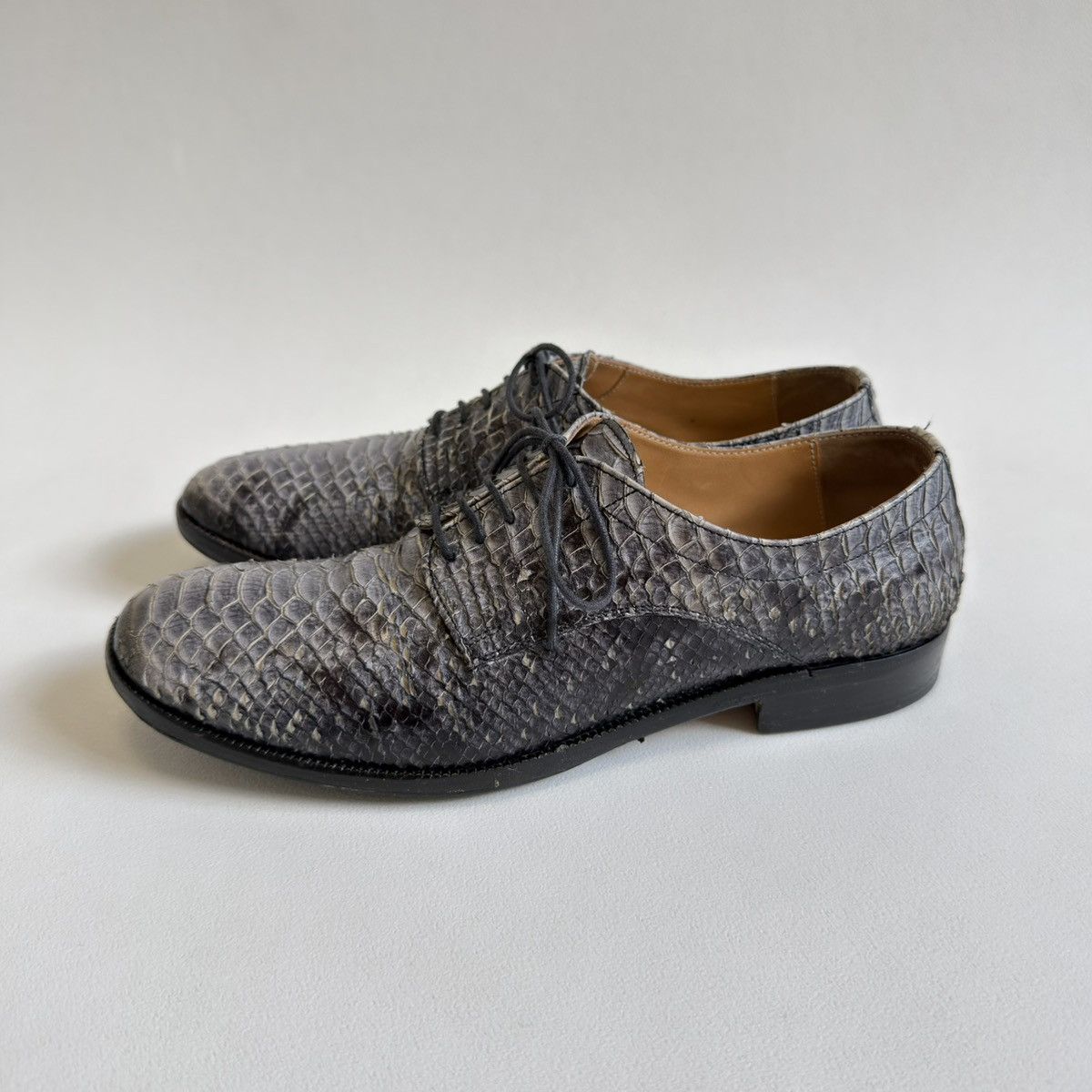 Maison Margiela Gray Snakeskin Lace Up Leather Shoes Size US 7 / IT 37 - 16 Thumbnail