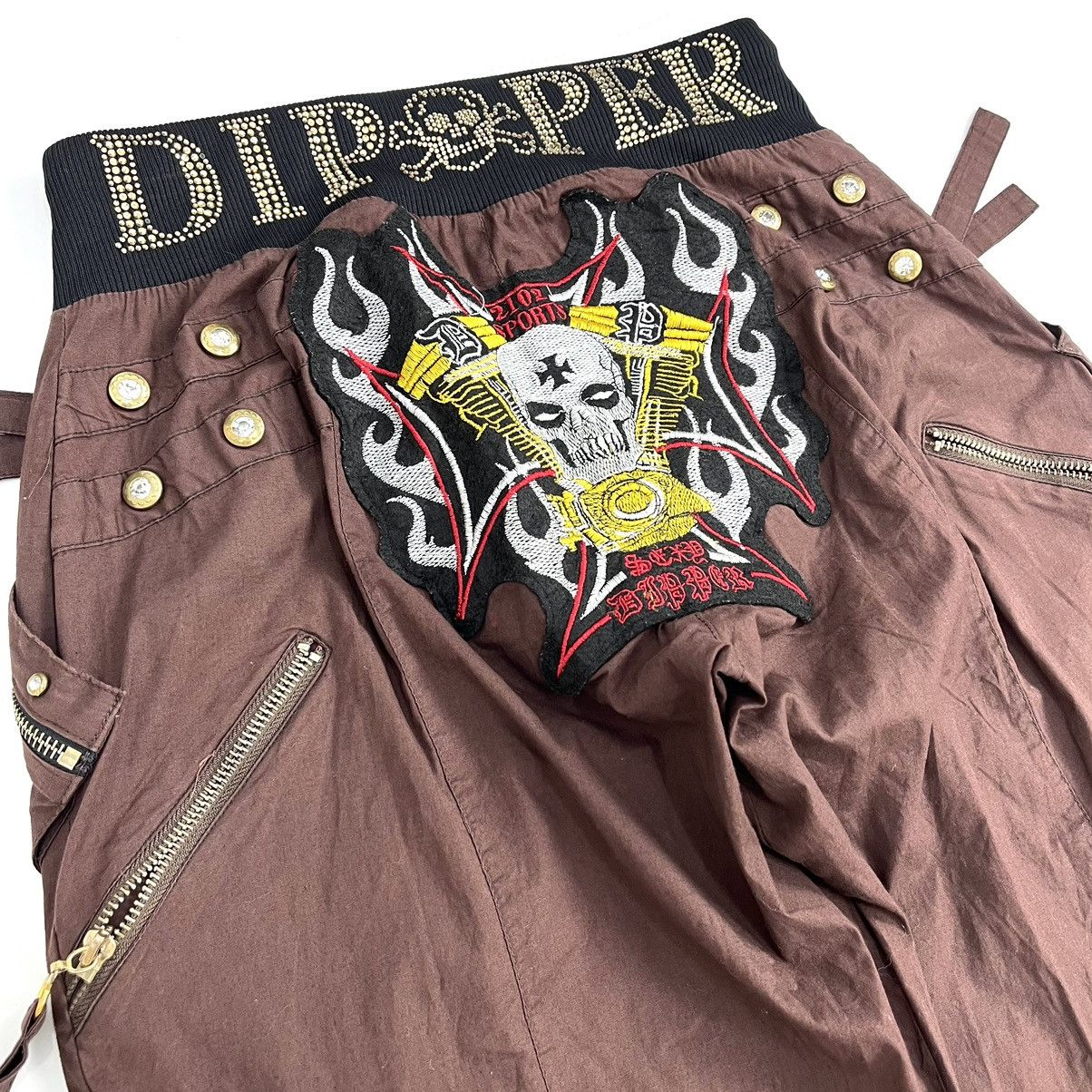 14th Addiction × KMRii × Yasuyuki Ishii Crazy Y2K Dipper Bondage Skulls Studded Multipocket Pants Size US 27 - 3 Thumbnail