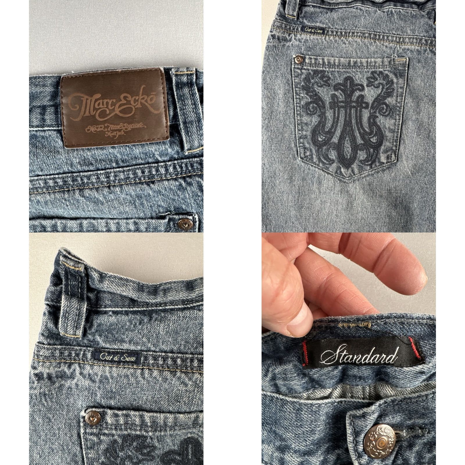 Denime VINTAGE Marc Ecko Jeans Bootcut 36 Denim Men Regular Inseam 33 Blue Fleur De Lis Back Pocket Clamp Stitching Back Pocket Embellished Size 36 Size US 36 / EU 52 - 10 Thumbnail