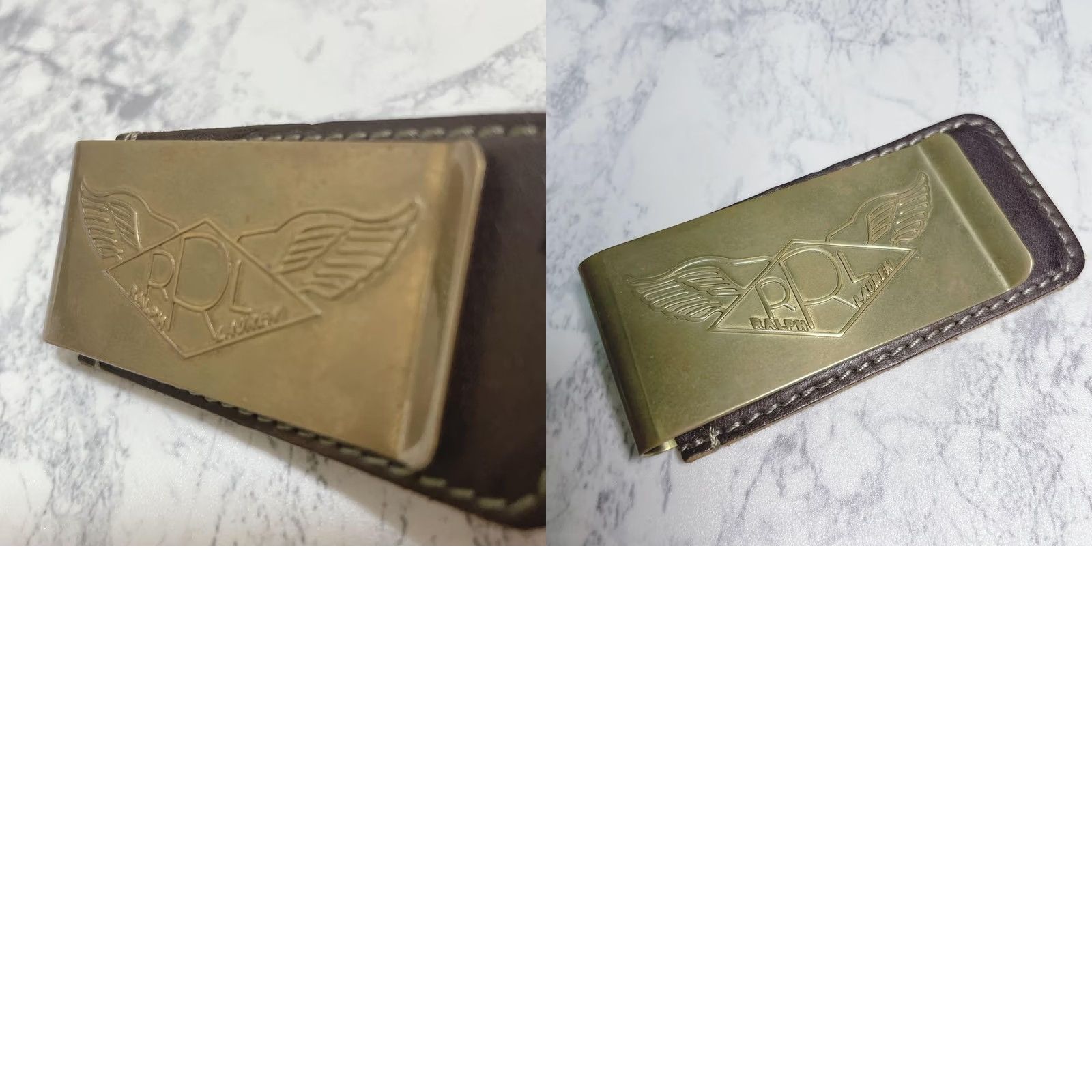 Ralph Lauren RRL Ralph Lauren Money Clip Wing Logo Emboss Leather×Brass Unisex Casual Used Brown Size ONE SIZE - 8 Thumbnail
