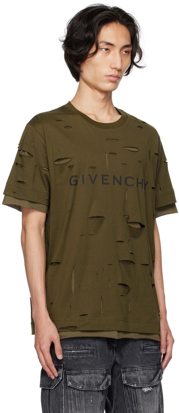 Givenchy Khaki Double Layer Cut-Out Oversized T-Shirt Size US S / EU 44-46 / 1 - 3 Thumbnail