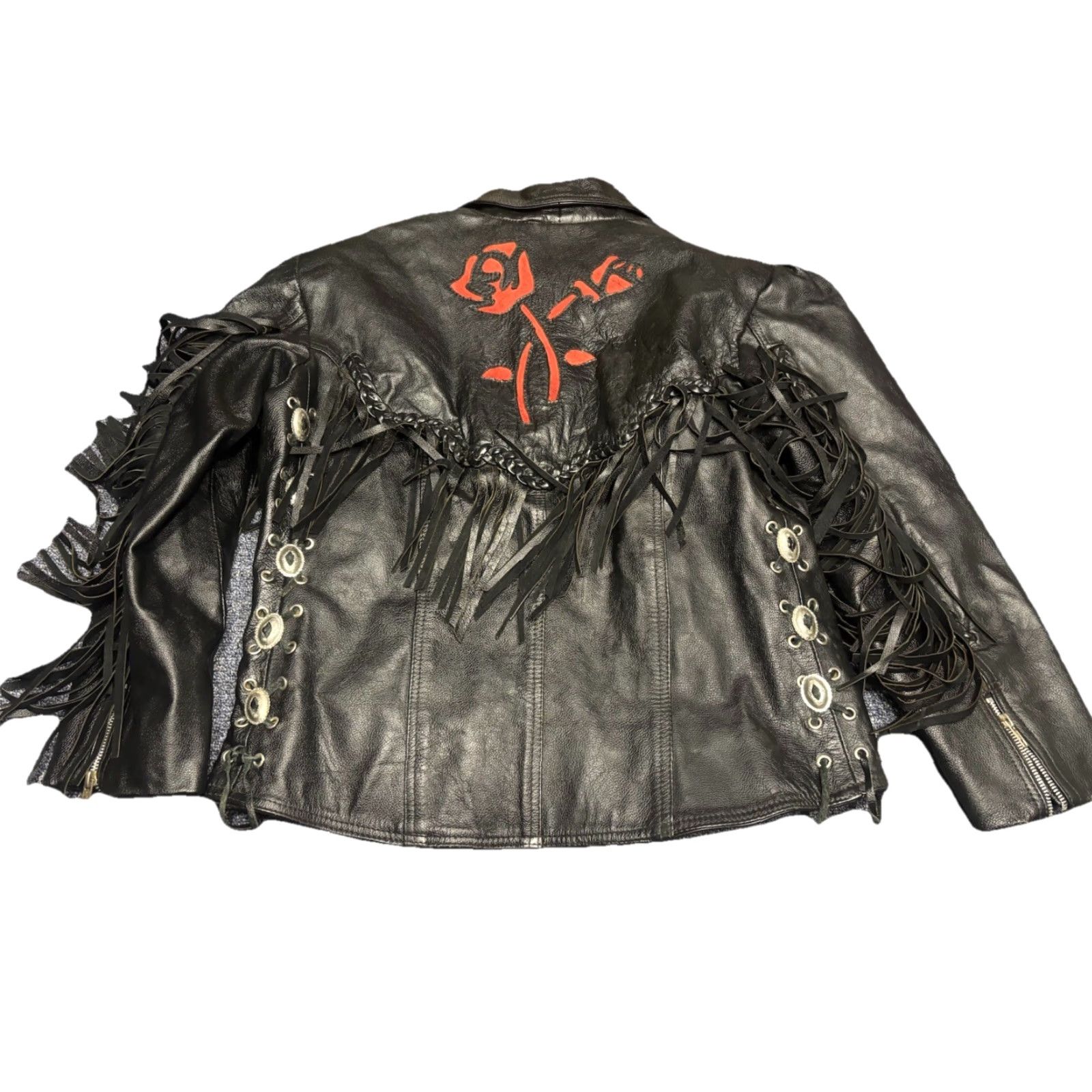 Vintage Addis Womens Black Genuine Leather Fringe Full-Zip Motorcycle Jacket L Size L / US 10 / IT 46 - 2 Thumbnail