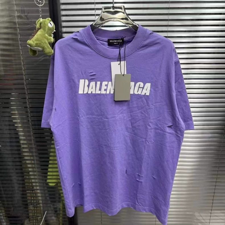 Balenciaga Balenciaga Purple Distressed Short Sleeve - dmc Size US XXS / EU 40 - 1 Thumbnail