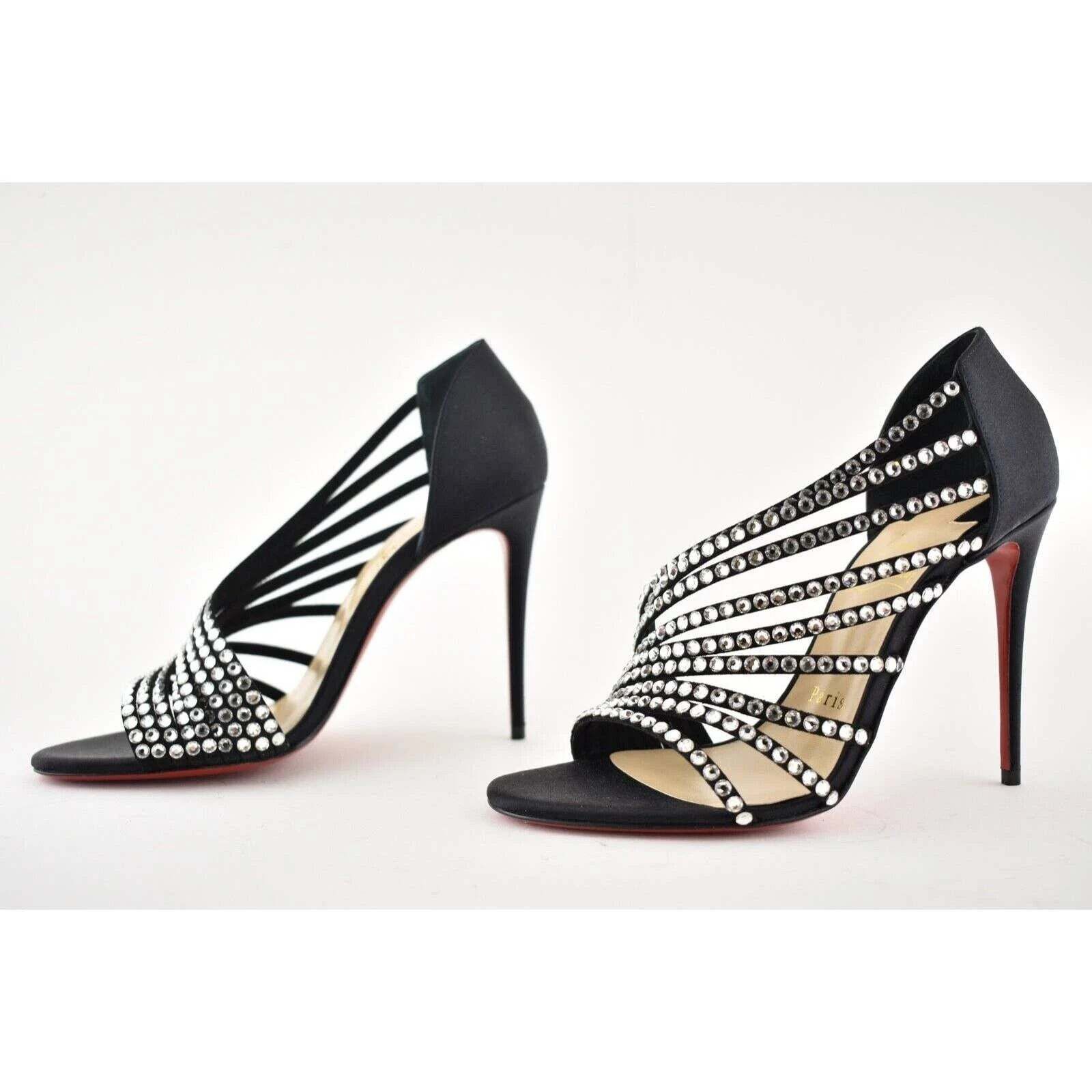 Christian Louboutin Norina Strass 100 Black Crystal Strap Sandal Heel Pump 36.5 Size US 6.5 / IT 36.5 - 10 Thumbnail