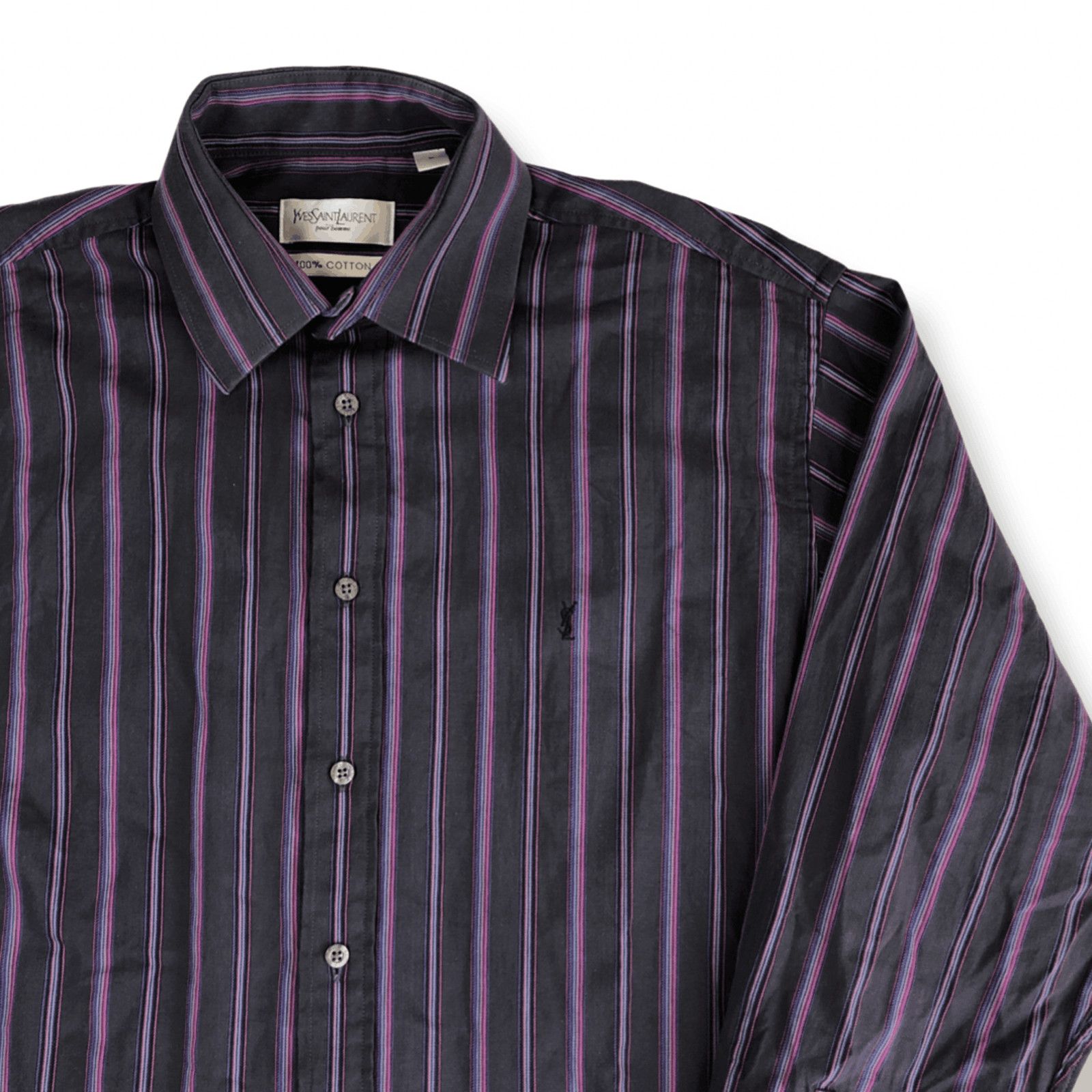 Vintage × Yves Saint Laurent YSL Shirt Striped Logo Size US M / EU 48-50 / 2 - 2 Thumbnail