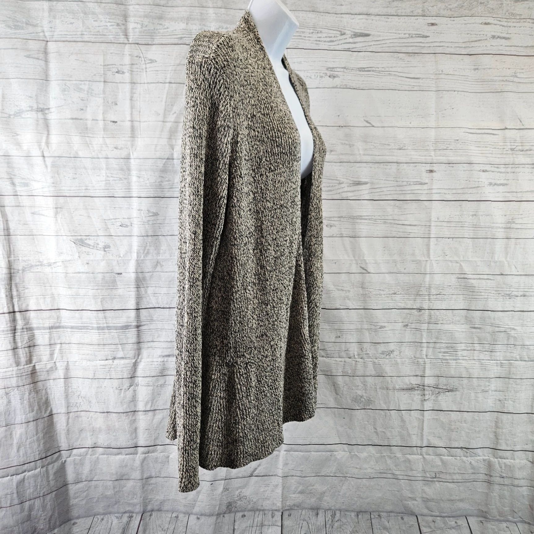Eileen Fisher Eileen Fisher Cardigan Womens Large Sz Beige Black Loose Knit Linen Wool Size L / US 10 / IT 46 - 3 Thumbnail