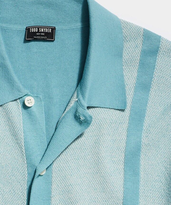 Todd Snyder Silk Cotton Small Tonal Full Placket Polo Aqua Size US M / EU 48-50 / 2 - 6 Thumbnail