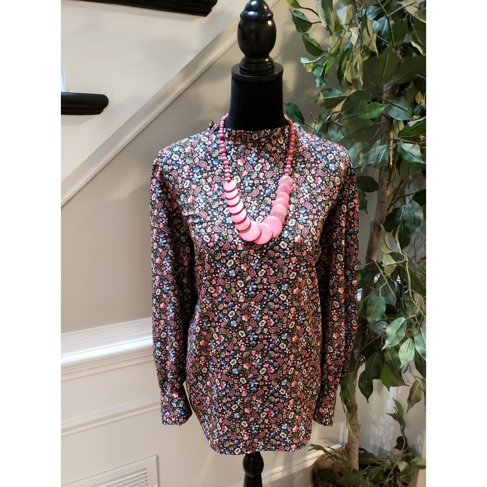 Loft LOFT Plus Blouse Women 16 Black Floral Paisley Long Sleeve Size XXL / US 16-18 / IT 52-54 - 1 Thumbnail