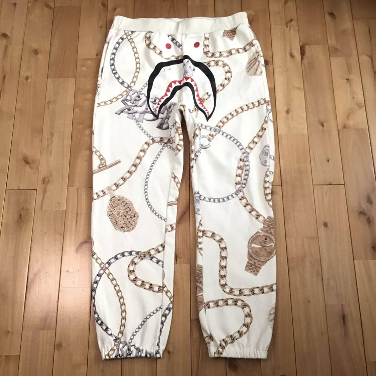 Image of Bape Jewels Shark Sweat Pants A Bathing Ape ★Size 2Xl in White, Men's (Size 38)