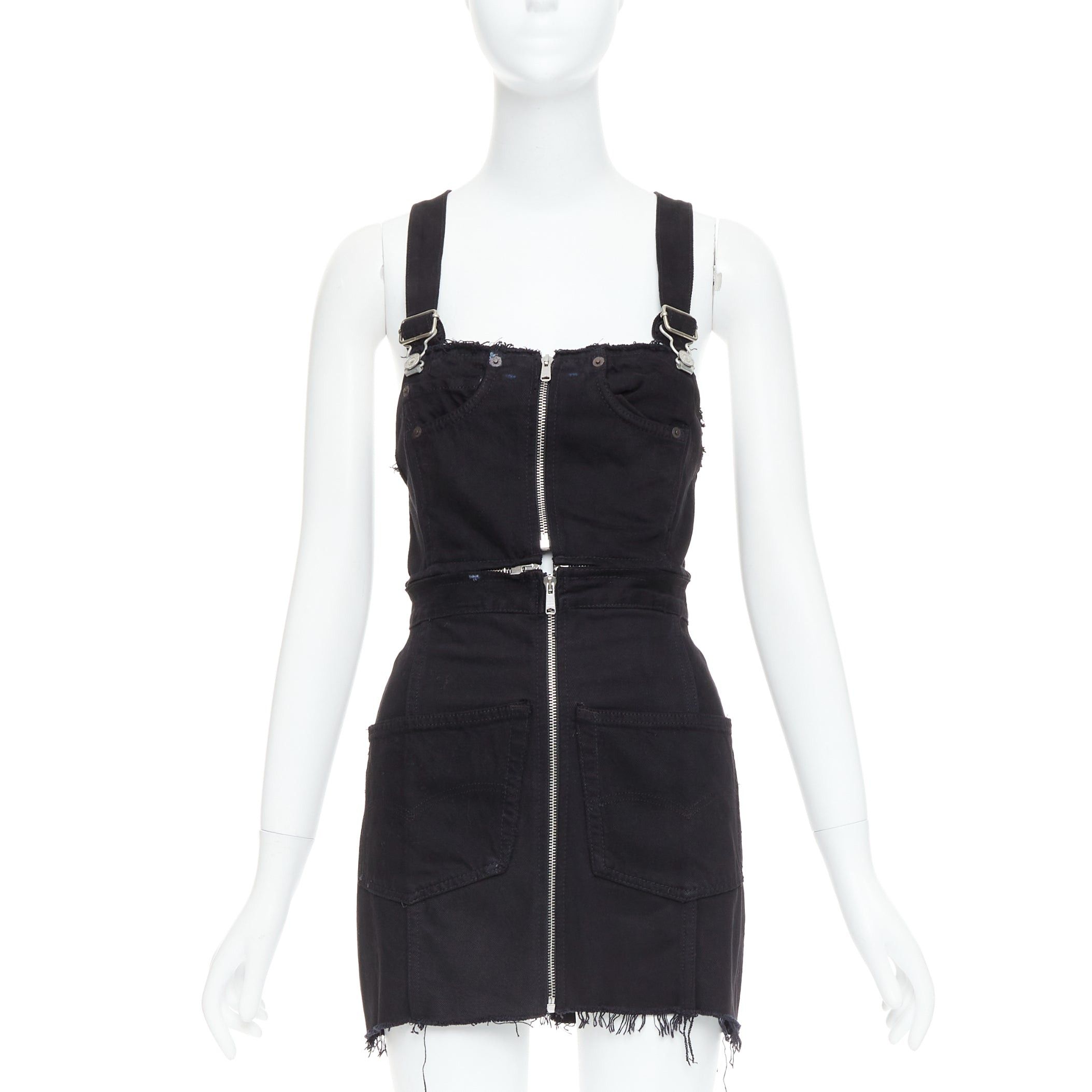 RE/DONE REDONE LEVI'S black cotton recontructed zipper pocketed dress XS Size 27" / US 4 / IT 40 - 1 Thumbnail