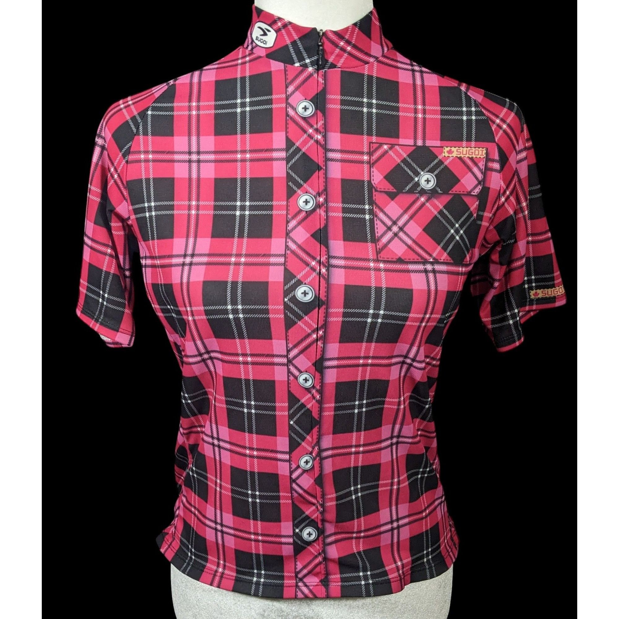 Sugoi Lumber Jane Pink And Black Plaid Cycling Jersey With P