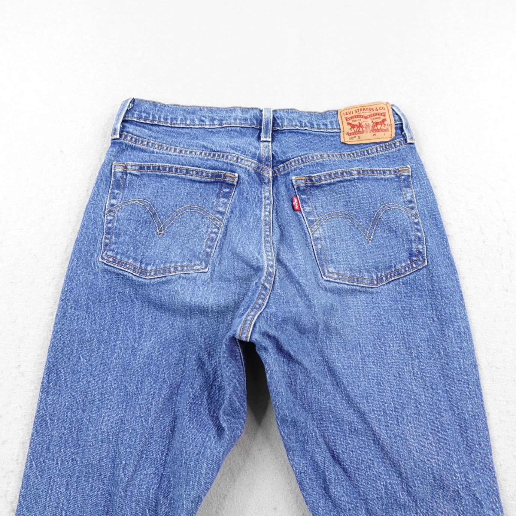 Levi's Levis Jeans Womens 28x28 Blue Denim 501 Button Fly Distressed Faded Frayed Hems Size 28" / US 6 / IT 42 - 6 Thumbnail