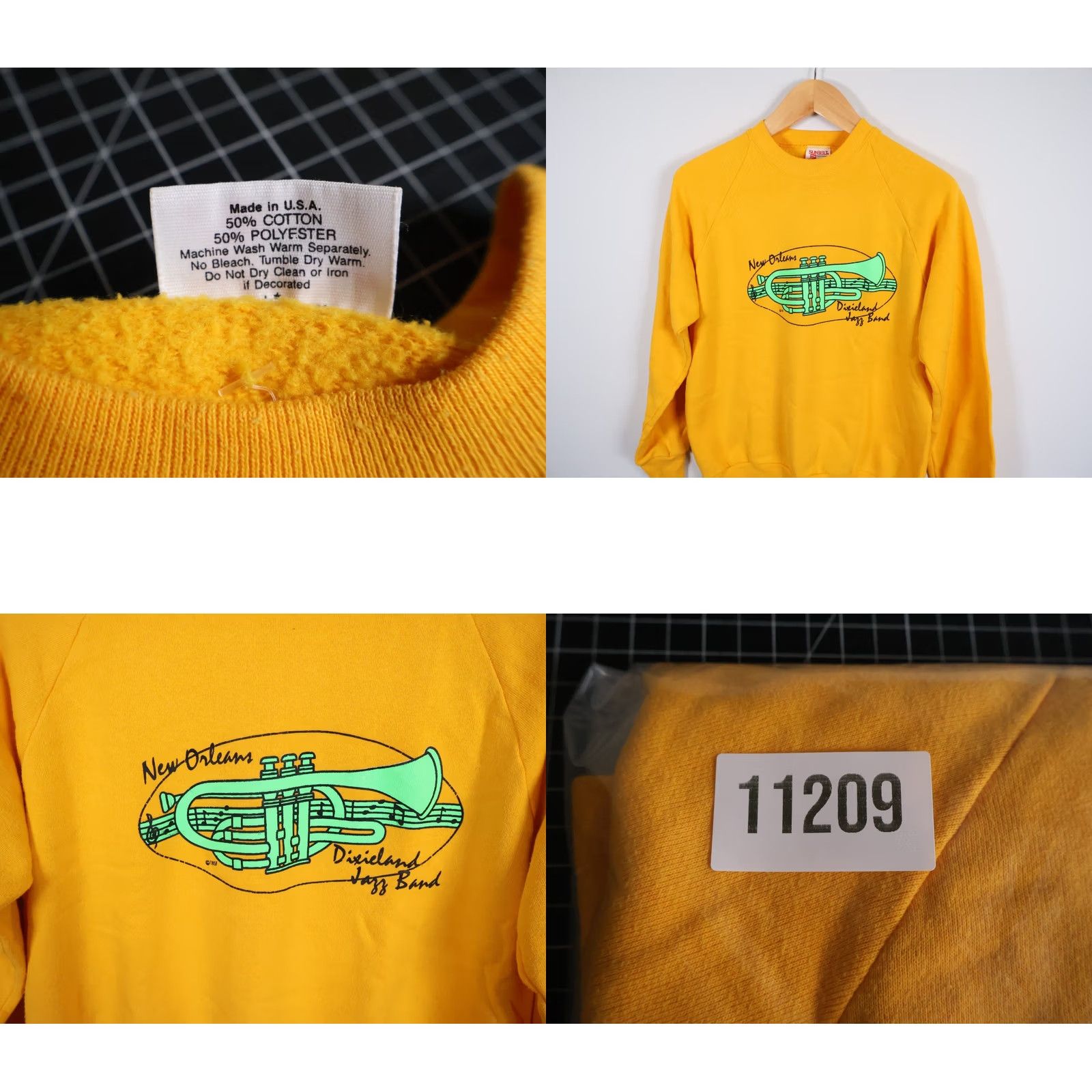 Vintage VINTAGE Sunbelt Sweatshirt Men's M Yellow 90s New Orleans Dixieland Jazz Band Graphic Print Raglan Crew Neck Size US M / EU 48-50 / 2 - 8 Thumbnail