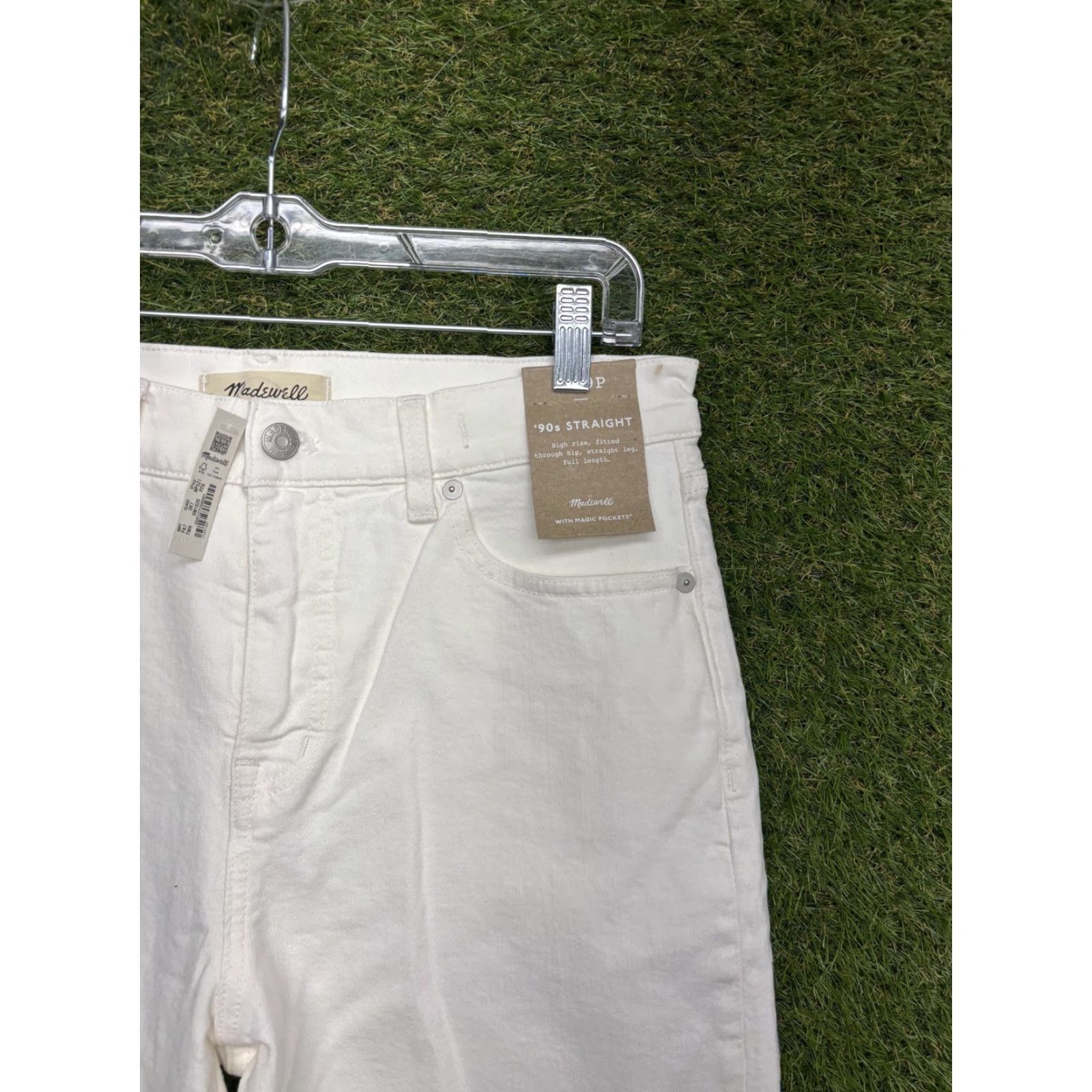 Madewell VINTAGE Madewell Jeans Womens 29 P 90s Straight High Rise Distressed White Denim Petite Women Jeans Size 29" - 2 Thumbnail