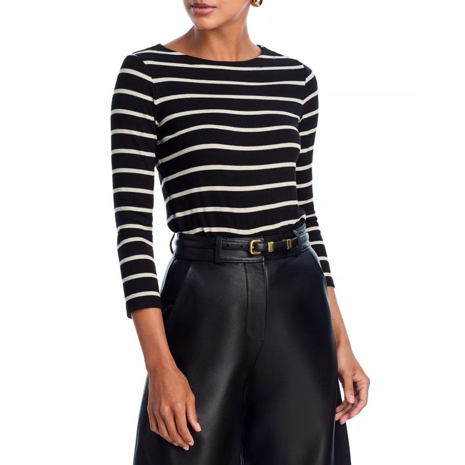 L'AGENCE Women Tencel Rib Knit Lucille Boatneck Top Size S