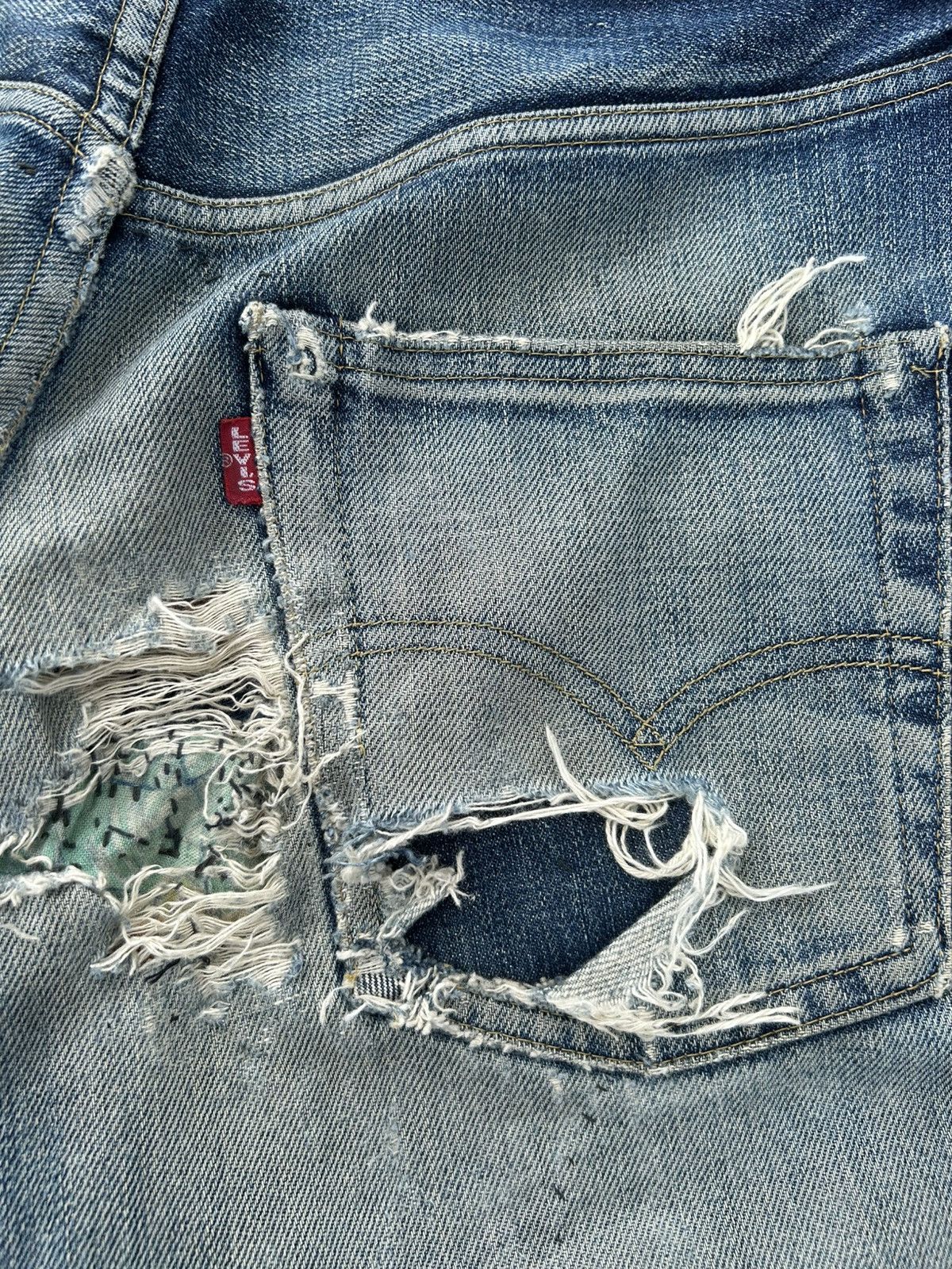 Kapital Thrashed Vintage Levis big E Selvedge Repair Denim Jeans Size US 32 / EU 48 - 18 Thumbnail