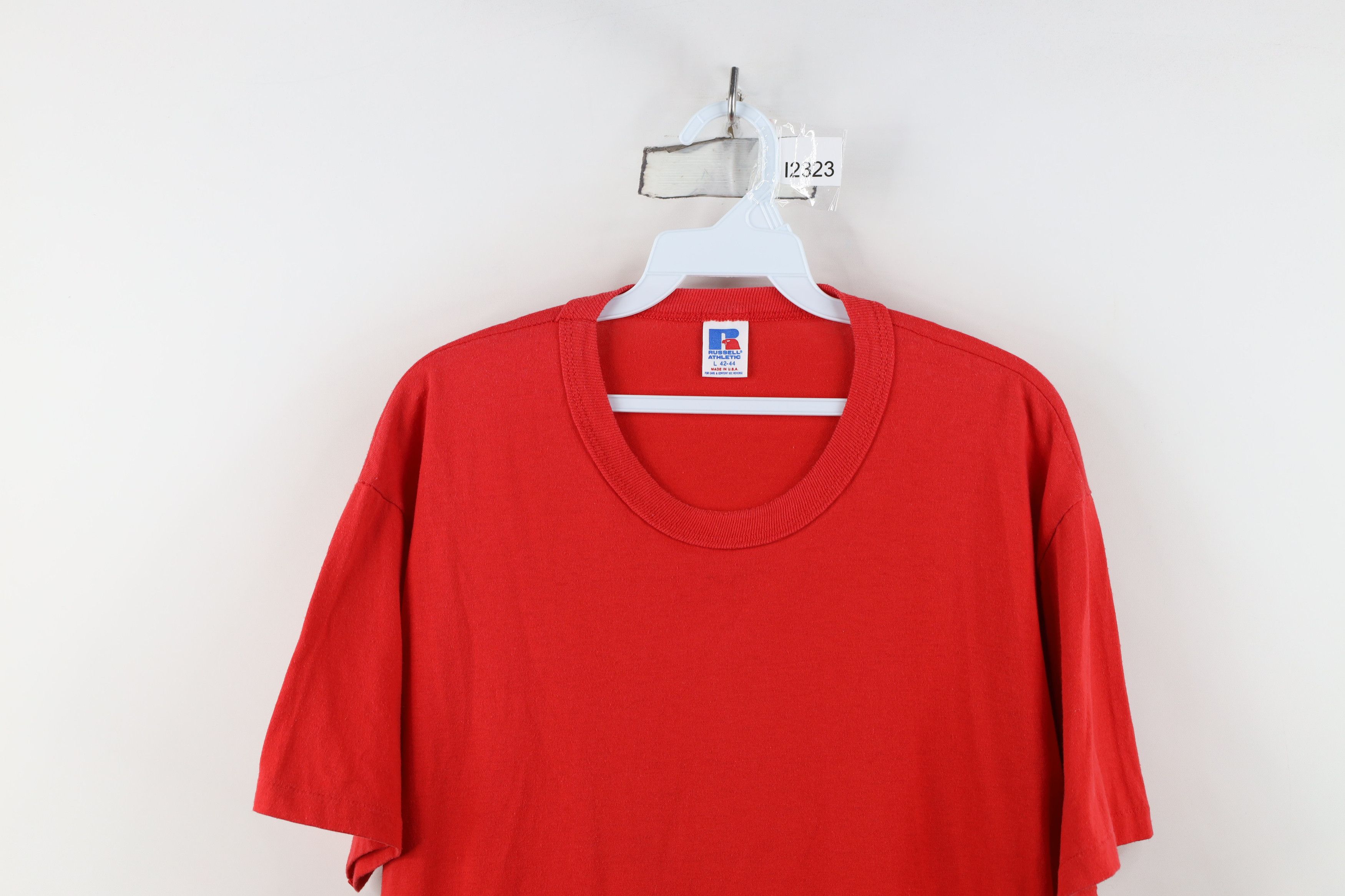 Russell Athletic Vintage 80s 90s Russell Athletic Blank Knit T-Shirt Red USA Size US L / EU 52-54 / 3 - 2 Thumbnail