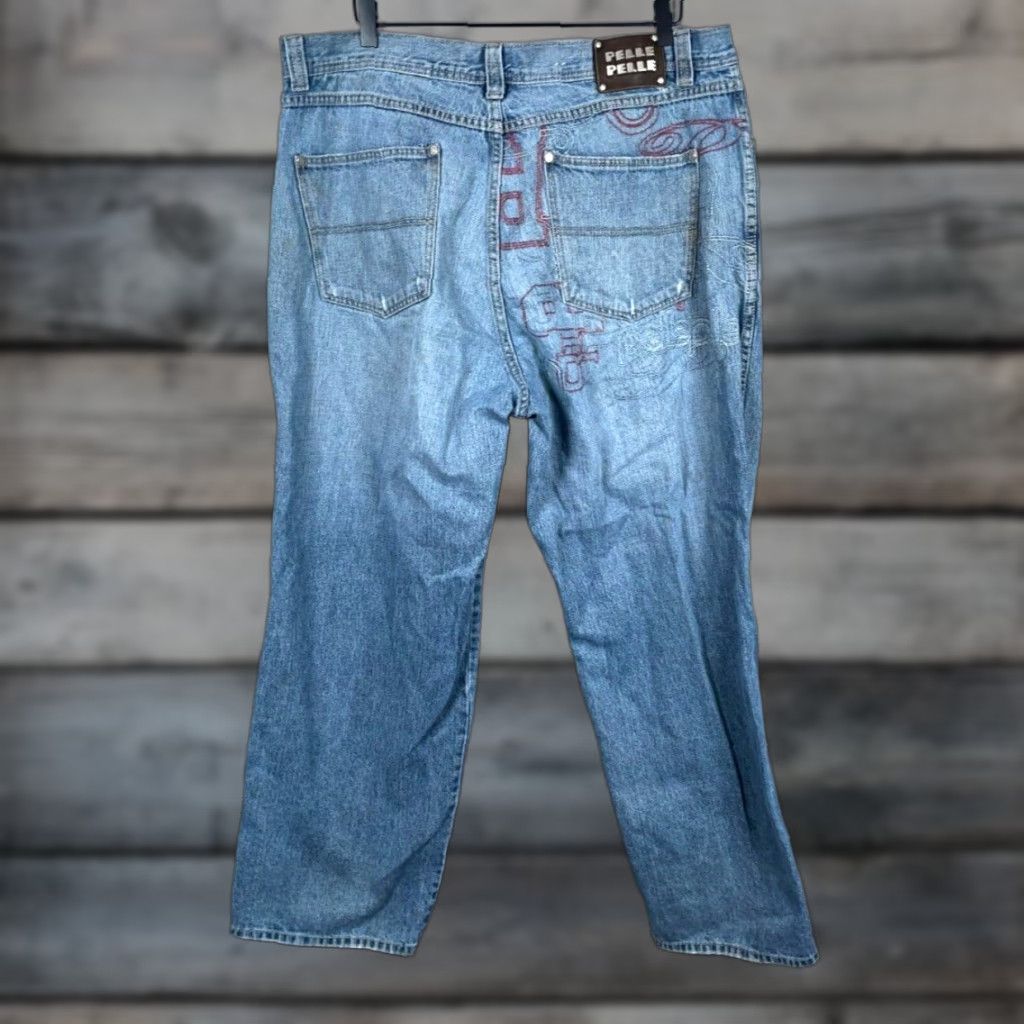 Pelle Pelle VINTAGE Pelle Pelle Jeans Men's 42 x 31 Baggy Fit Blue Embroidered 90s Hip Hop Denim Straight Baggy 5-Pocket Mens Size US 42 / EU 58 - 1 Thumbnail